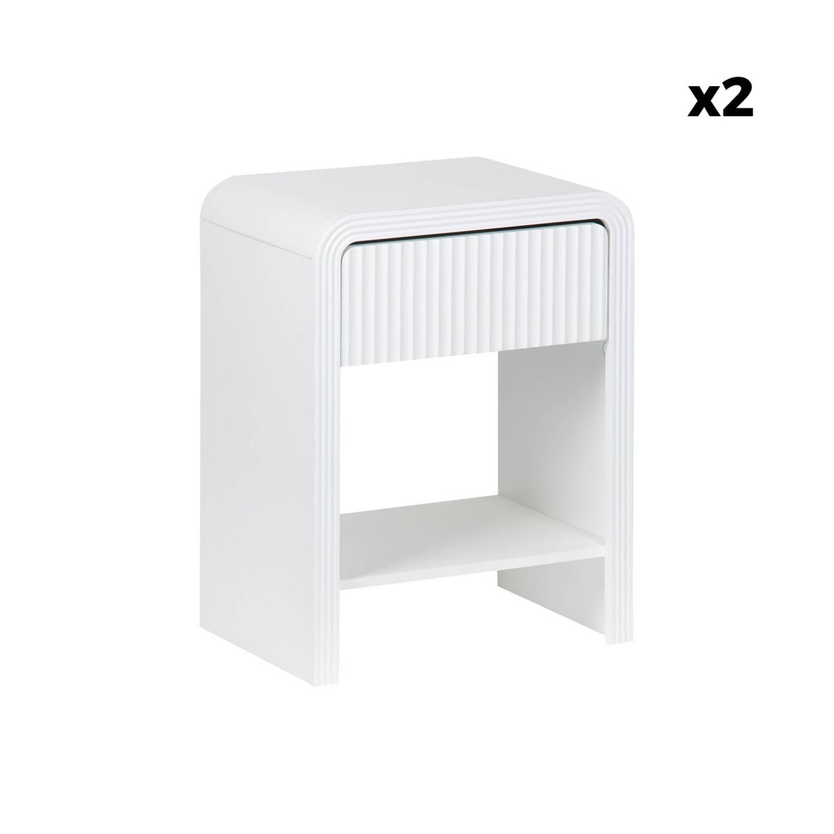 SWEEEK Lot de 2 tables de chevet effet bois blanc rainuré 1 tiroir. 1 étagère