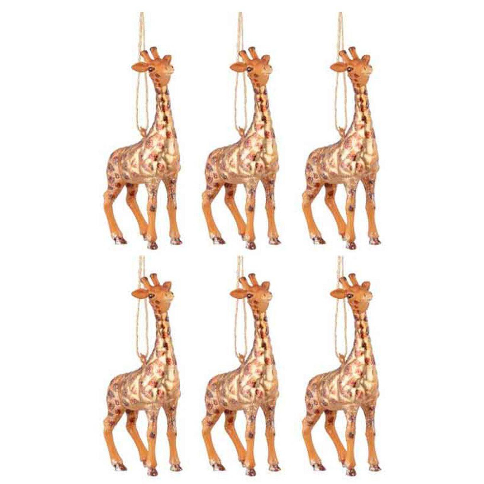 J-LINE Lot de 6 boules de noël  girafe  13cm marron