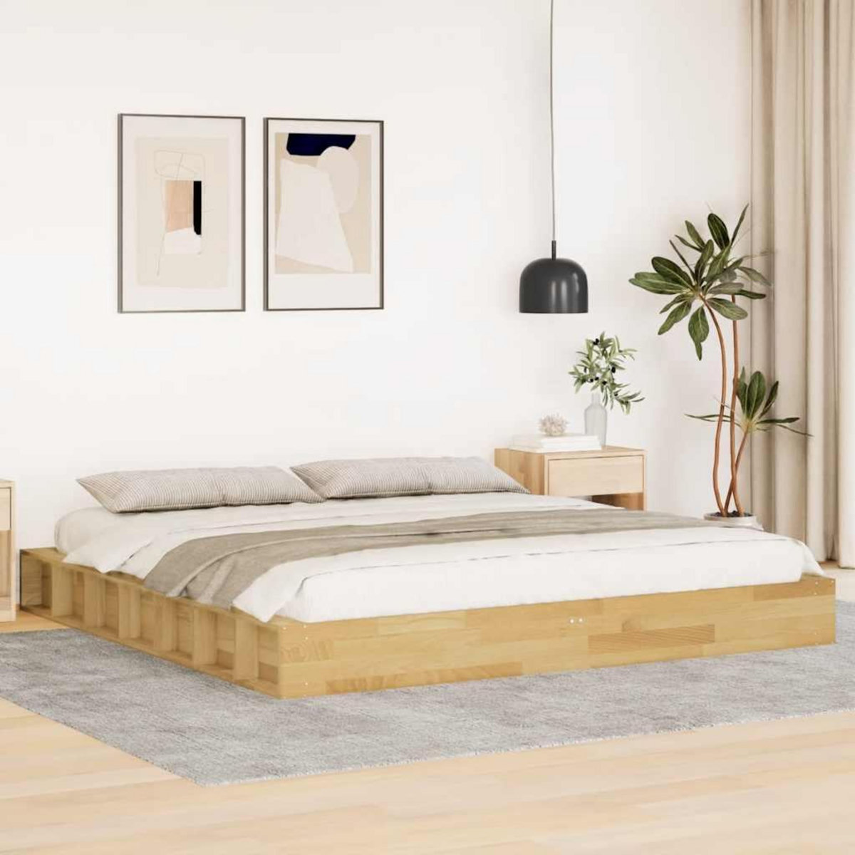 VIDAXL Cadre de lit sans matelas 200 x 200 cm en bois massif de chene