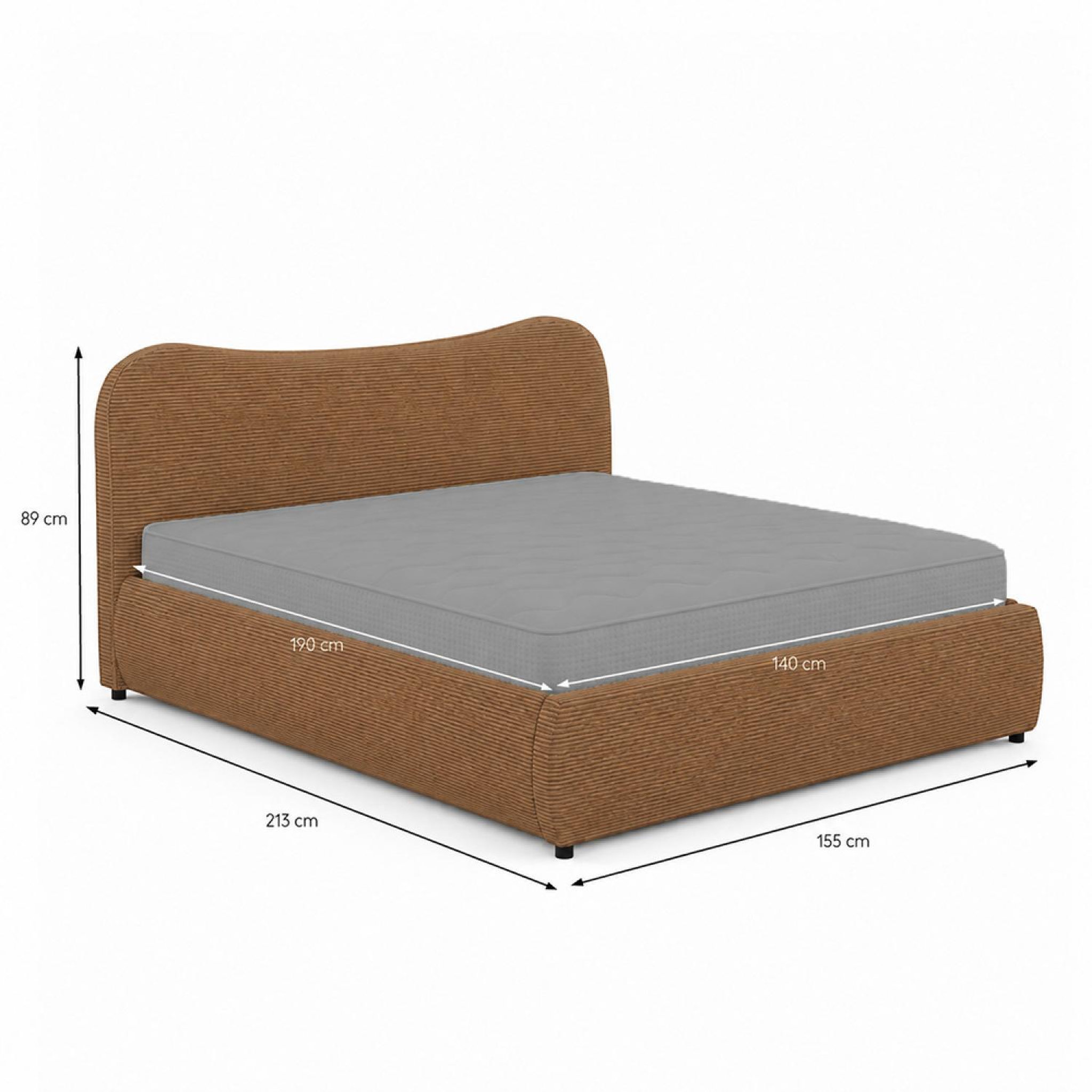 Voir la diapositive 3 : CONCEPT USINE Lit coffre 160x200cm design arrondi velours côtelé marron plano