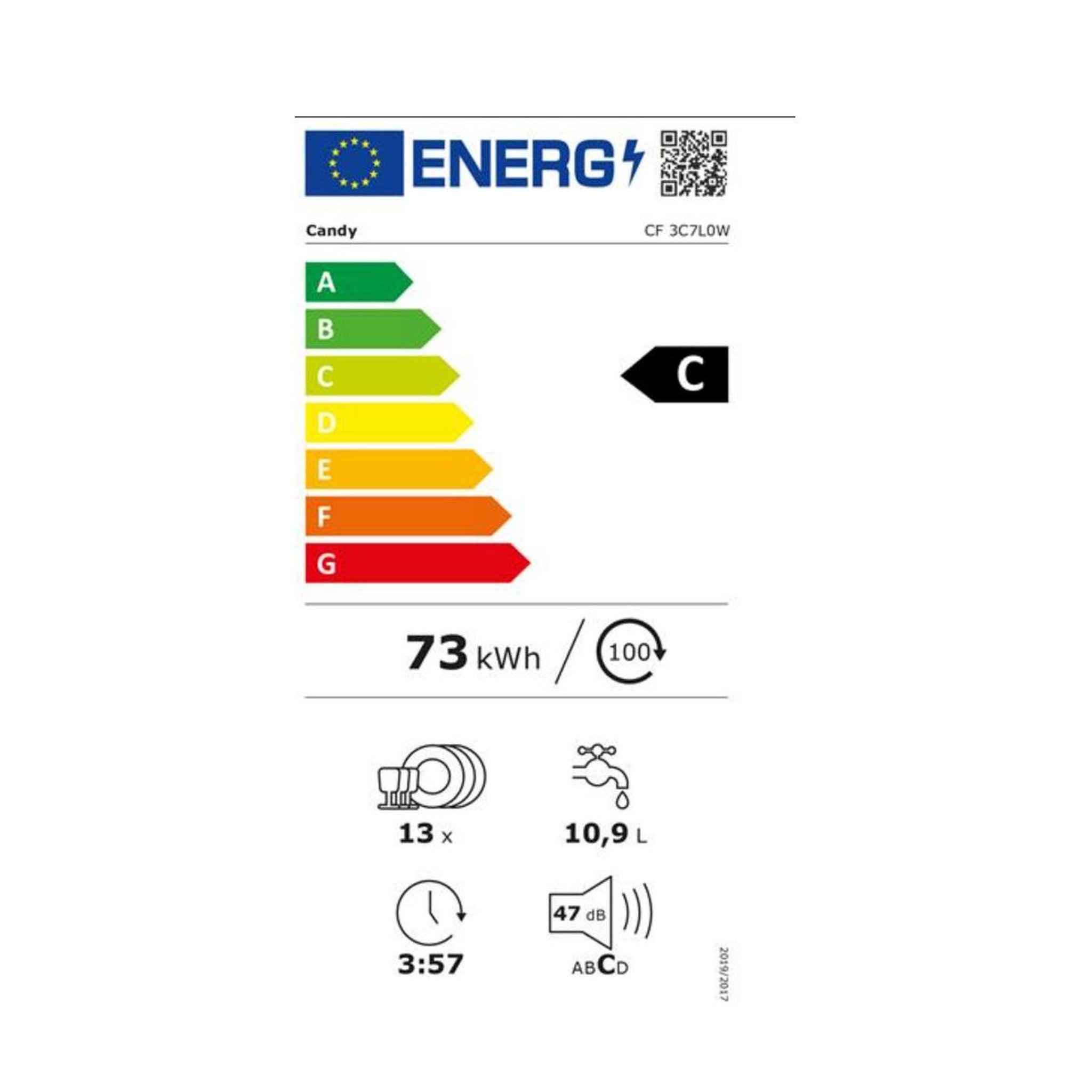 Voir la diapositive 2 : Candy Lave-vaisselle 60cm 13 couverts 47db blanc - cf3c7l0w
