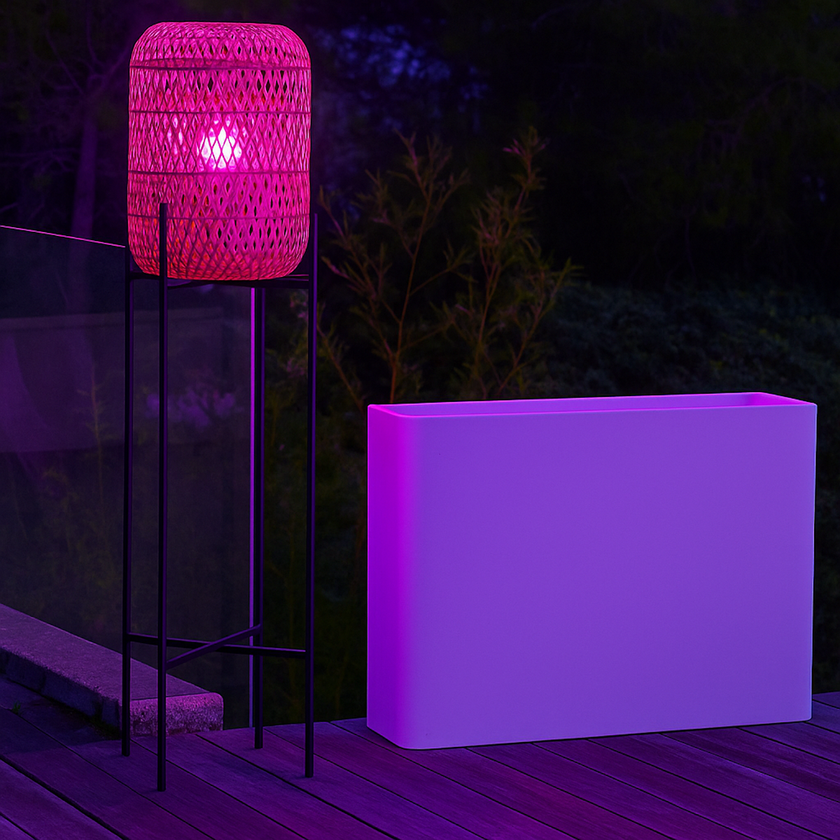 Lumisky Lampadaire sans fil STANLEY Beige Poly rotin H150cm