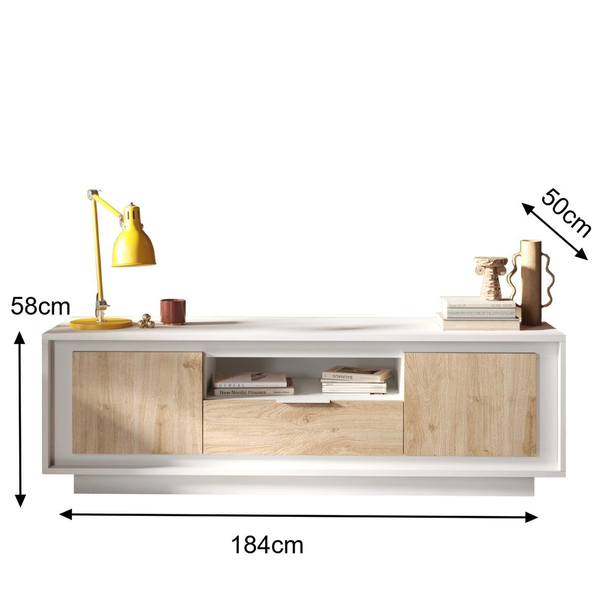 Voir la diapositive 6 : JLC KREATION Meuble tv contemporain 180cm blanc et bois clair yori
