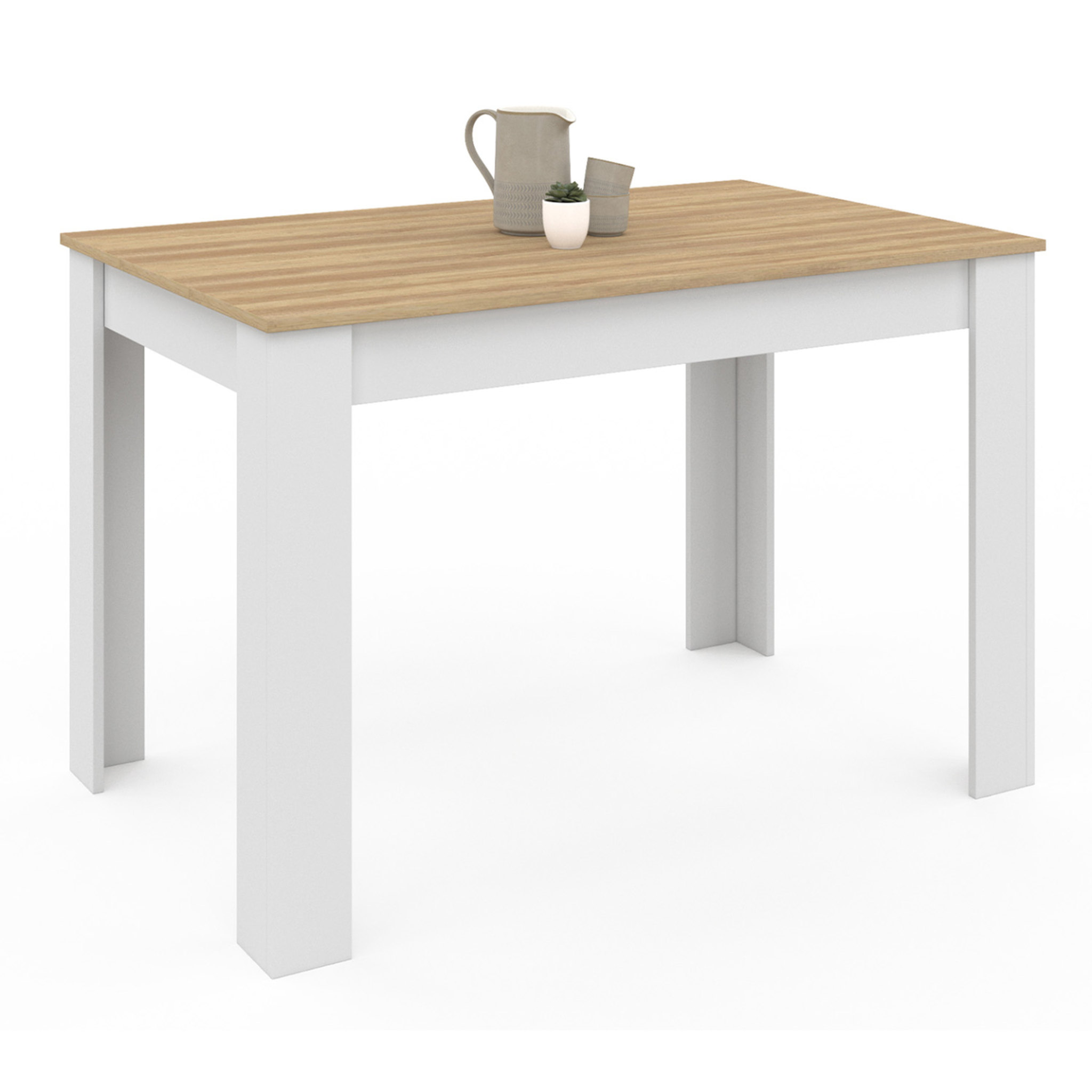 ID MARKET Table à manger rectangle rozy 4 personnes blanc plateau façon hêtre 110 cm