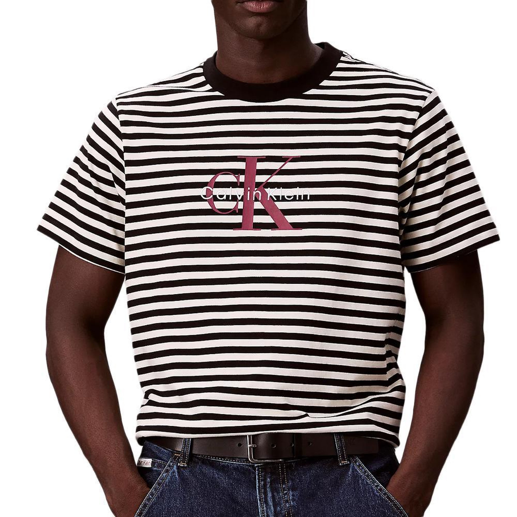 CALVIN KLEIN JEANS T-Shirt à Rayure Noir/Écru Homme Calvin Klein Jeans 20s Stripe. Coloris disponibles : Noir
