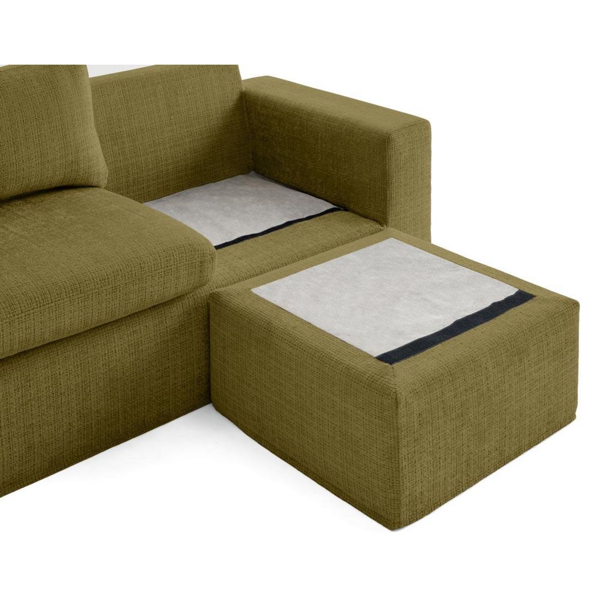 LISA DESIGN Calgary - canapé d'angle déhoussable et modulable 3 places + 1 pouf en velours texturé