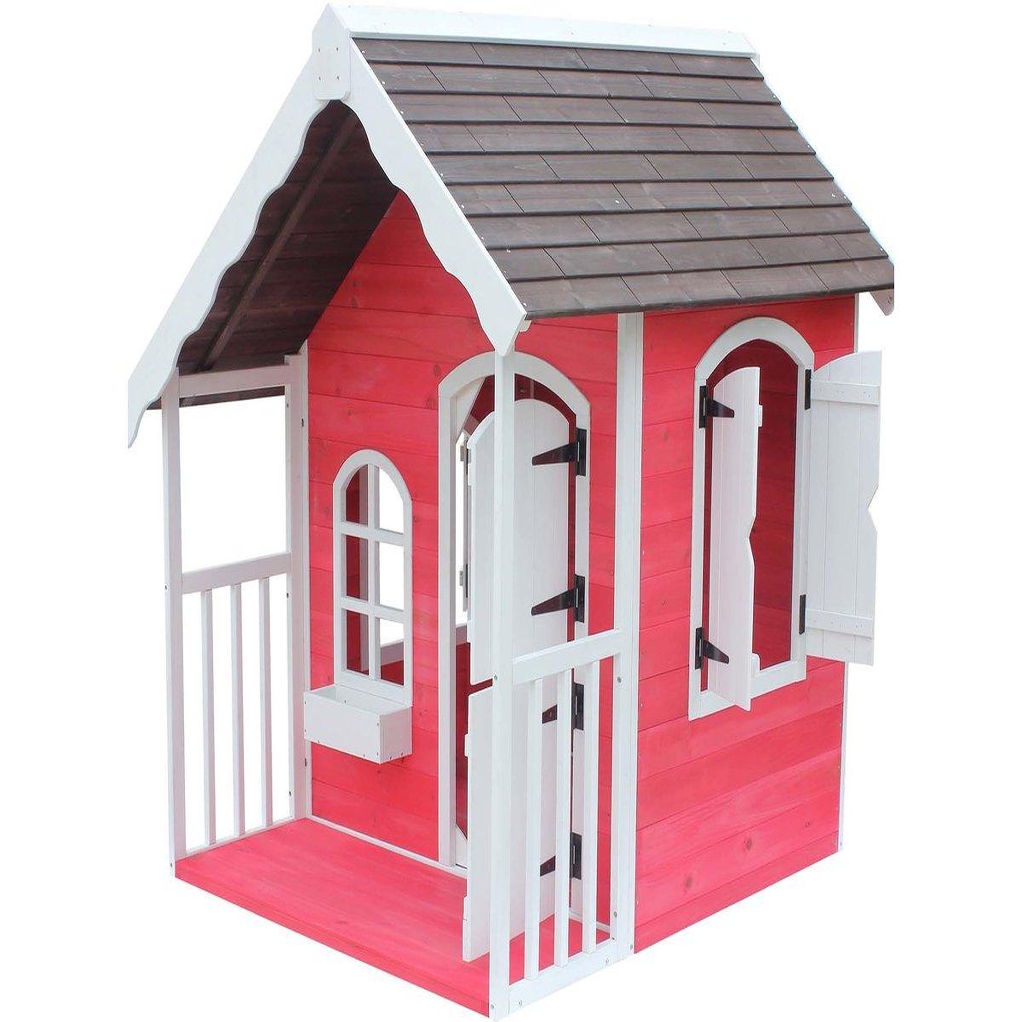 Voir la diapositive 3 : Habitat et Jardin Maisonnette  Ben  - 122.5 x 130 x 140 cm - Rouge/Blanc