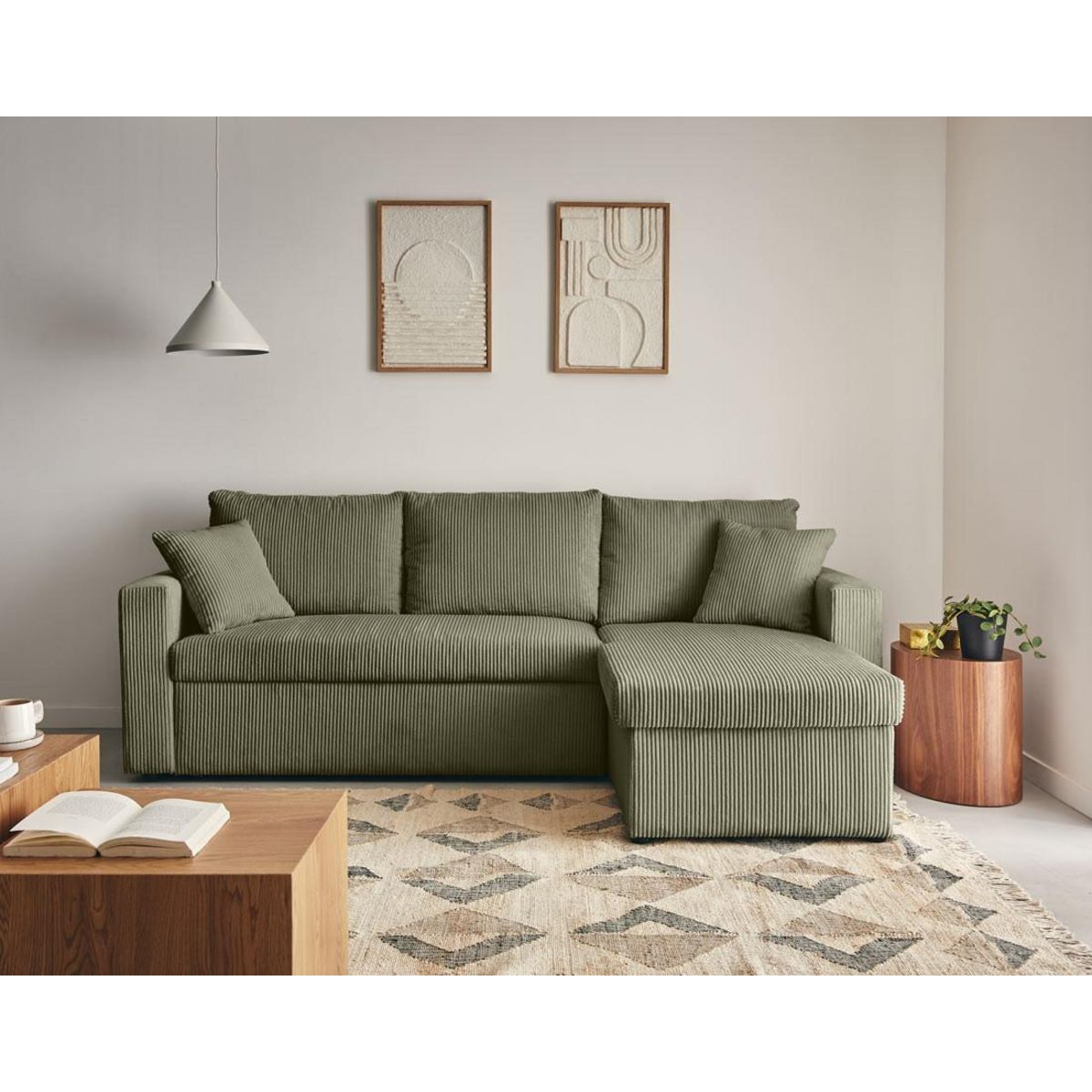 BEST MOBILIER Cyrus - canapé d'angle réversible 4 places - convertible avec coffre - en velours côtelé