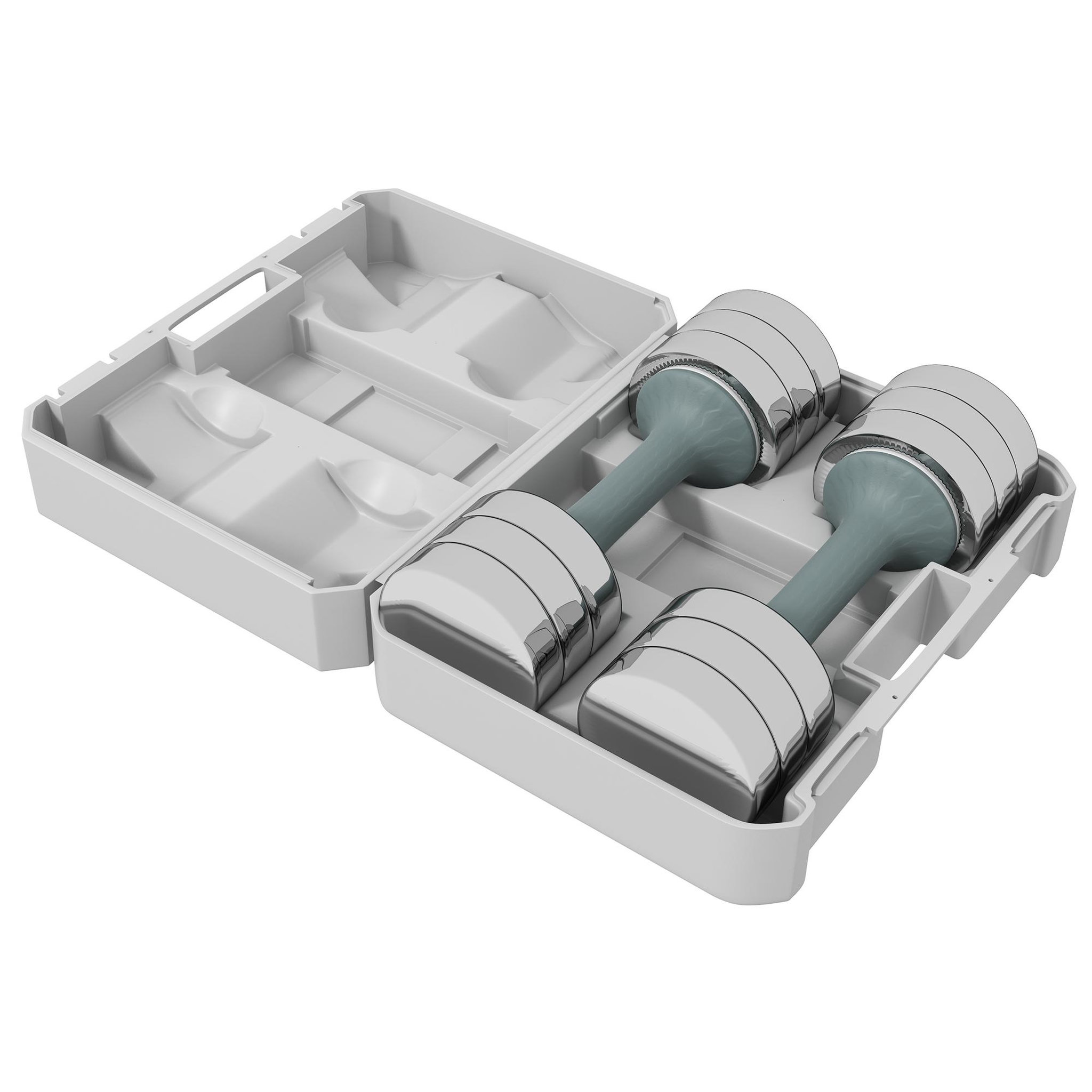 Voir la diapositive 1 : HOMCOM Ensemble de 2 haltères courtes total 20 Kg - 4 poids de 1,5 Kg avec mallette - entraînement musculaire & haltérophilie - acier PU gris