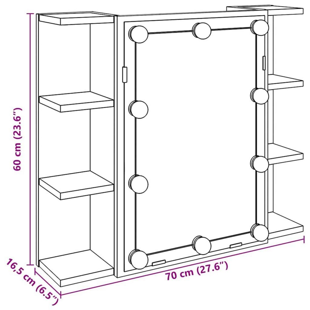 VIDAXL Armoire a miroir avec LED chene artisanal 70x16,5x60 cm