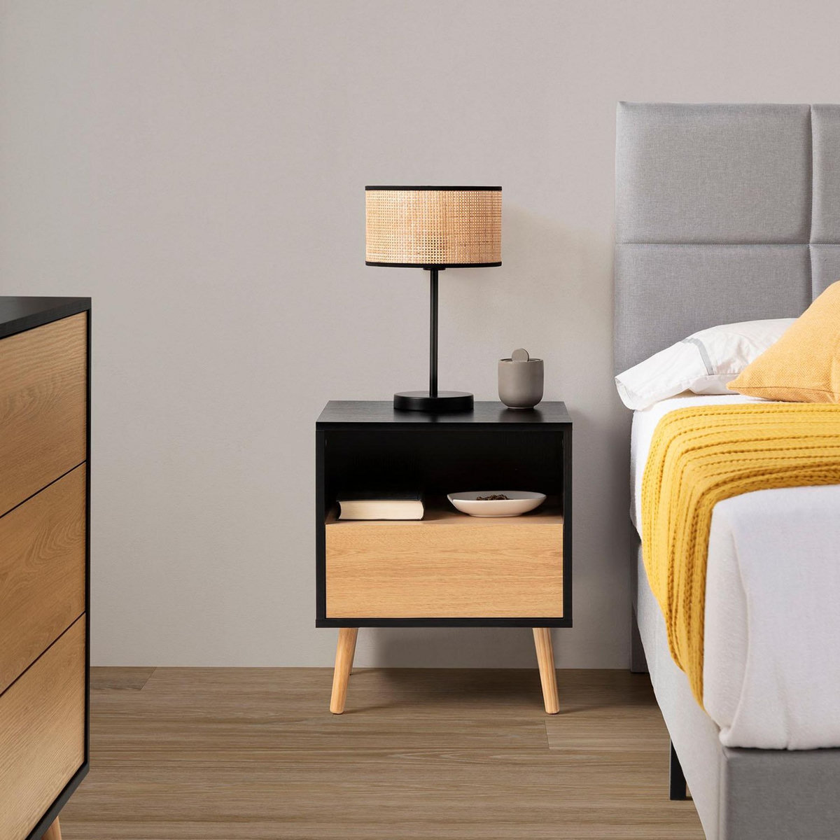 VS VENTA-STOCK Table de chevet 1 tiroir Apolo Couleur Noir/Bois