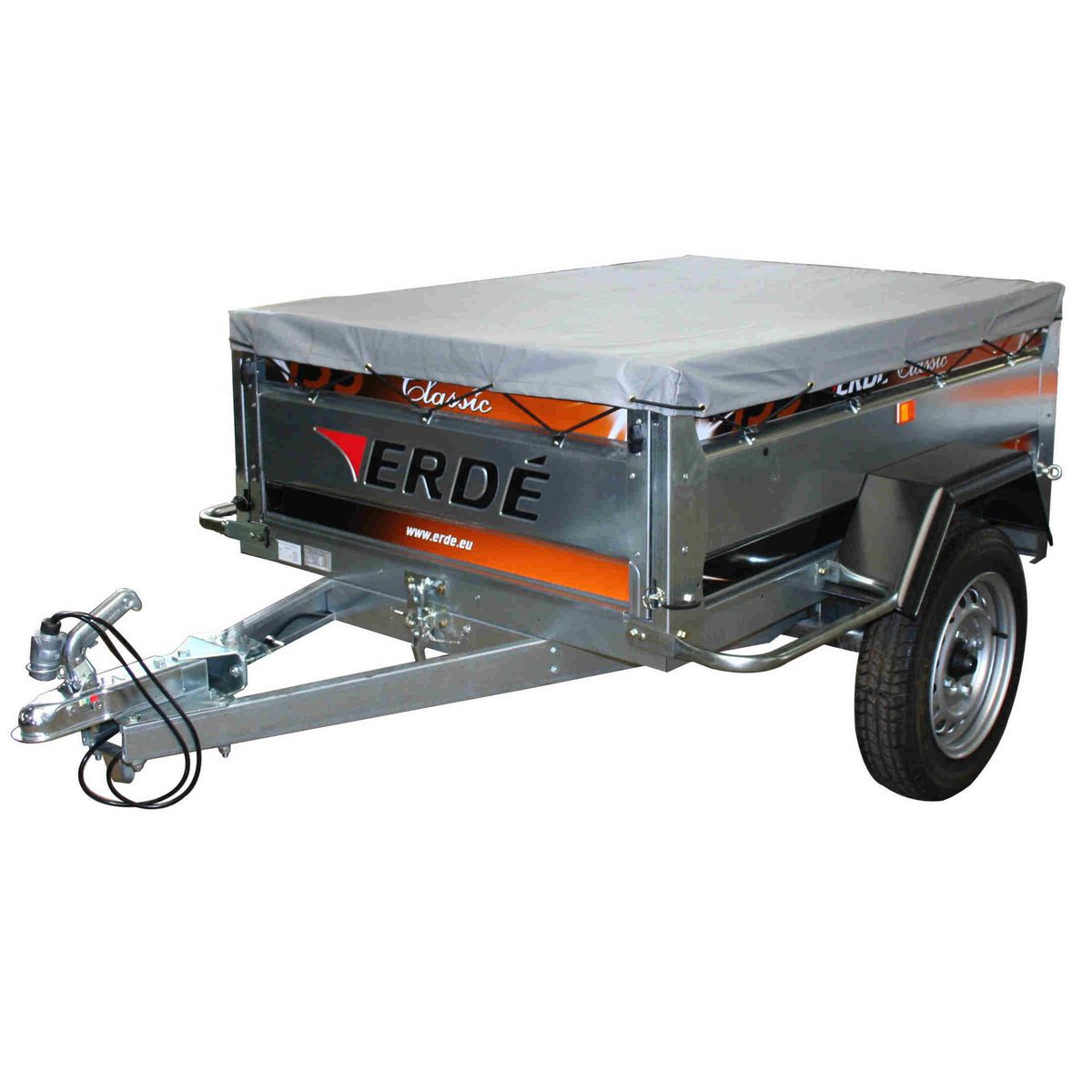 ERDE LOT Remorque 153 + Rehausse grillagée + Bâche plate