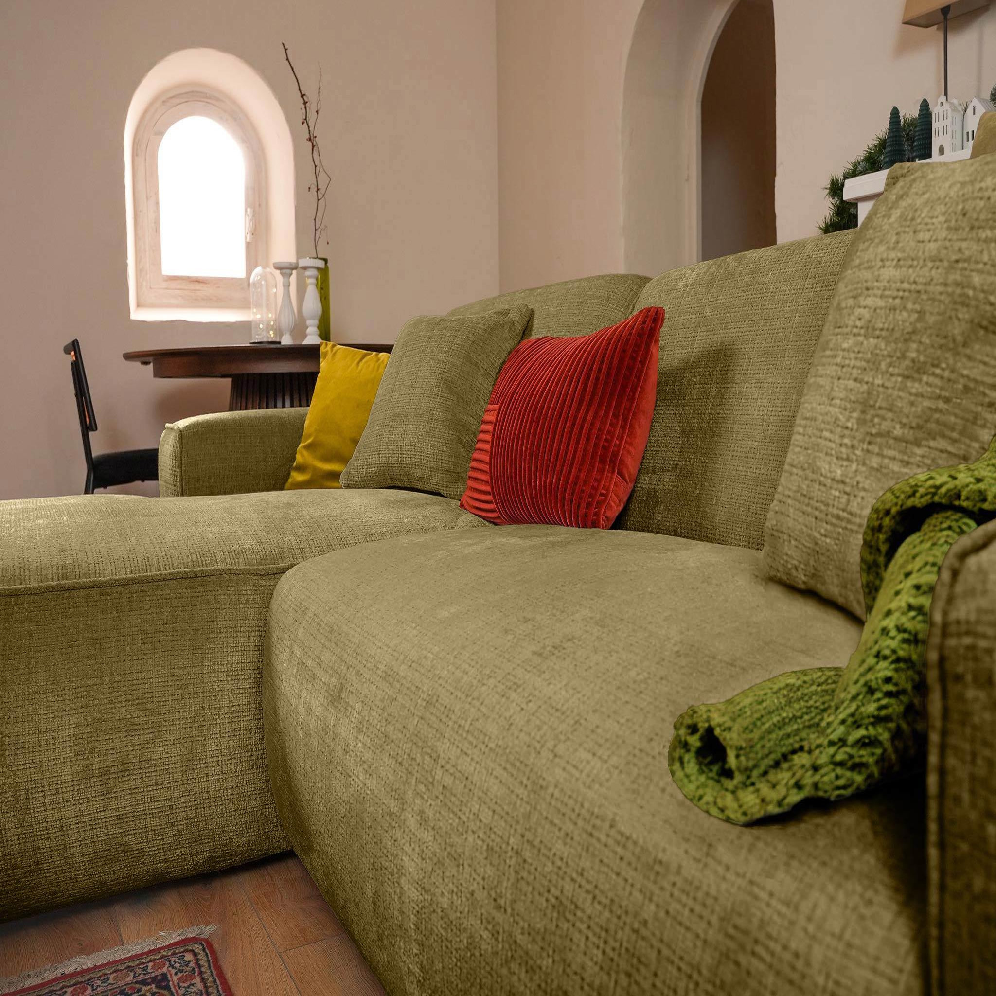Voir la diapositive 2 : BEST MOBILIER Lison - canapé d'angle gauche 4 places en velours texturé
