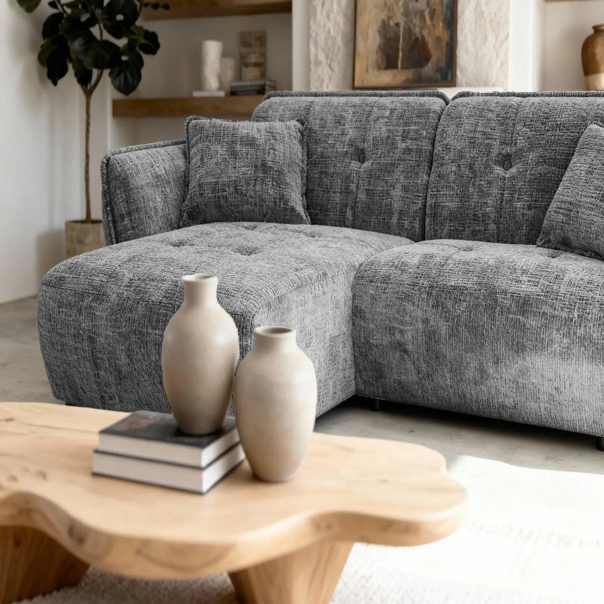 Voir la diapositive 4 : CASANOVA PARIS Mona - canapé d'angle tissu chenille 4 places droit