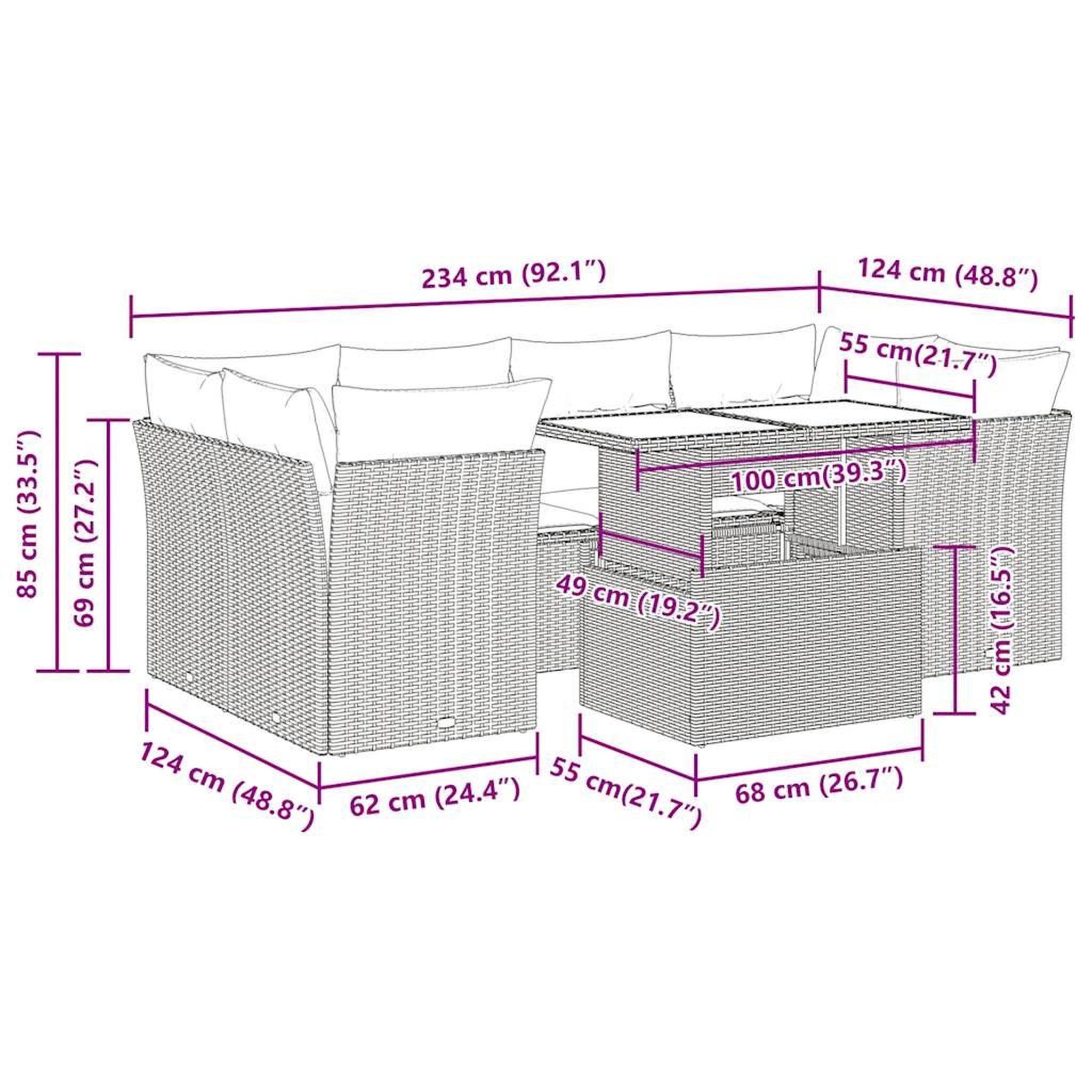 Voir la diapositive 6 : VIDAXL Salon de jardin avec coussins 7 pcs gris clair resine tressee