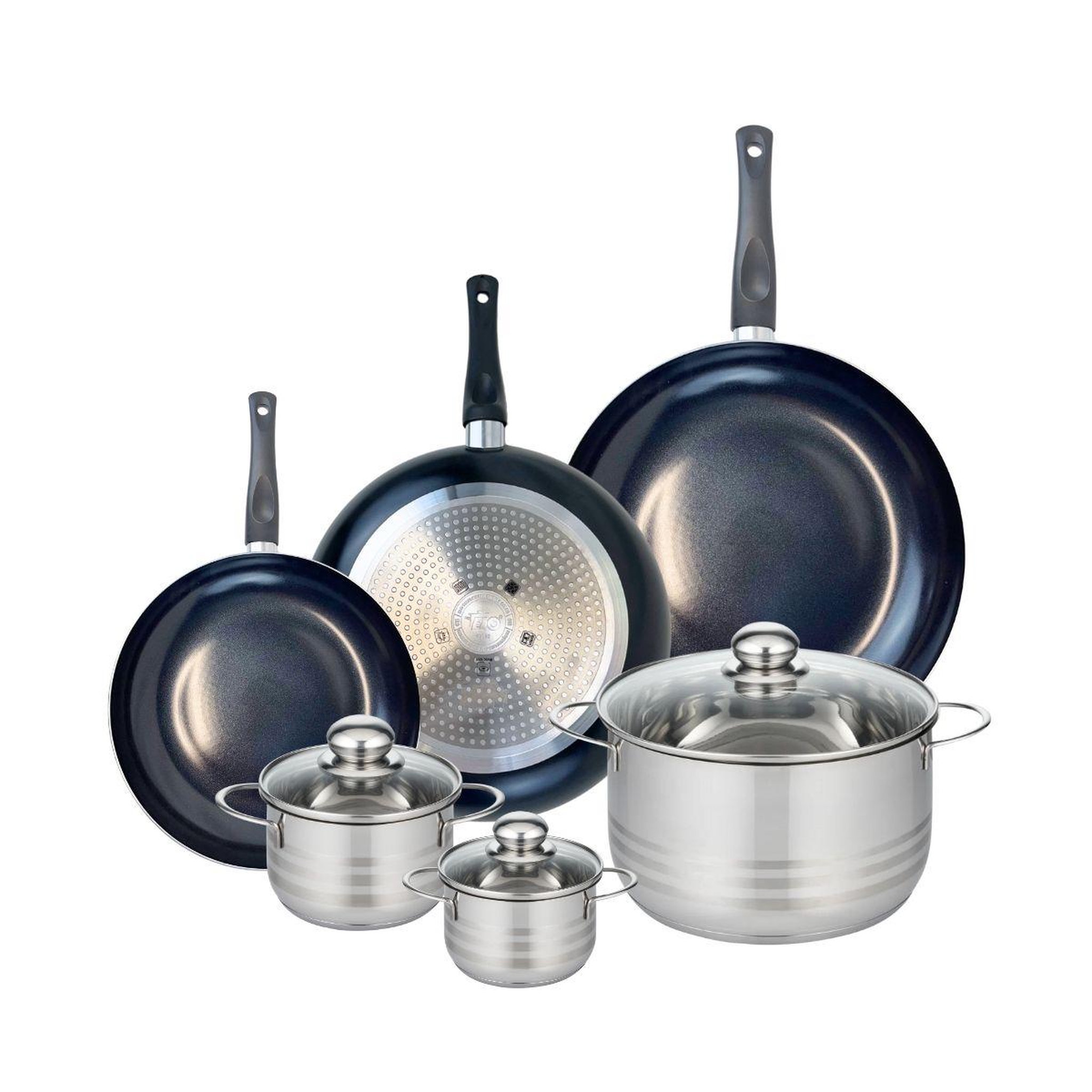 ELO Ensemble de 3 poêles de cuisson 24, 28 et 32 cm et 3 faitouts 12, 14 et 24 cm elo prima brillant