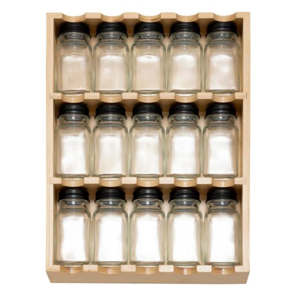 FIVE Lot de 15 Pots à Épices  Rack Tiroir  31cm Naturel