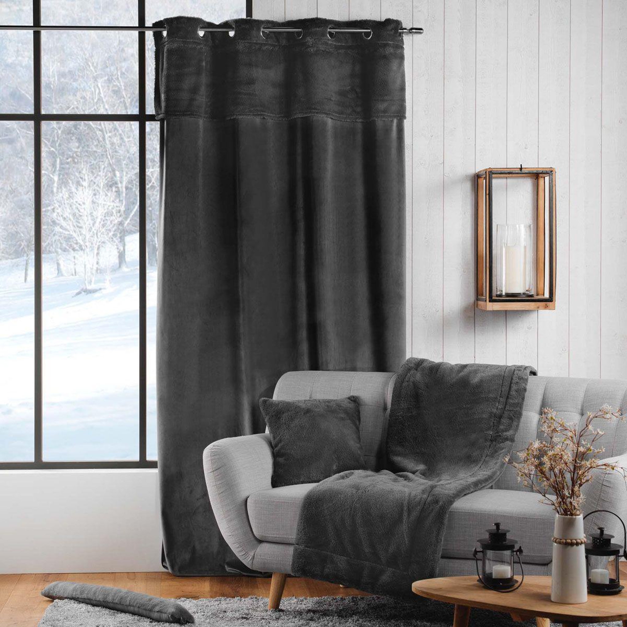 Voir la diapositive 4 : Douceur d'Intérieur Rideau à œillets velours  caresse  140x240cm anthracite