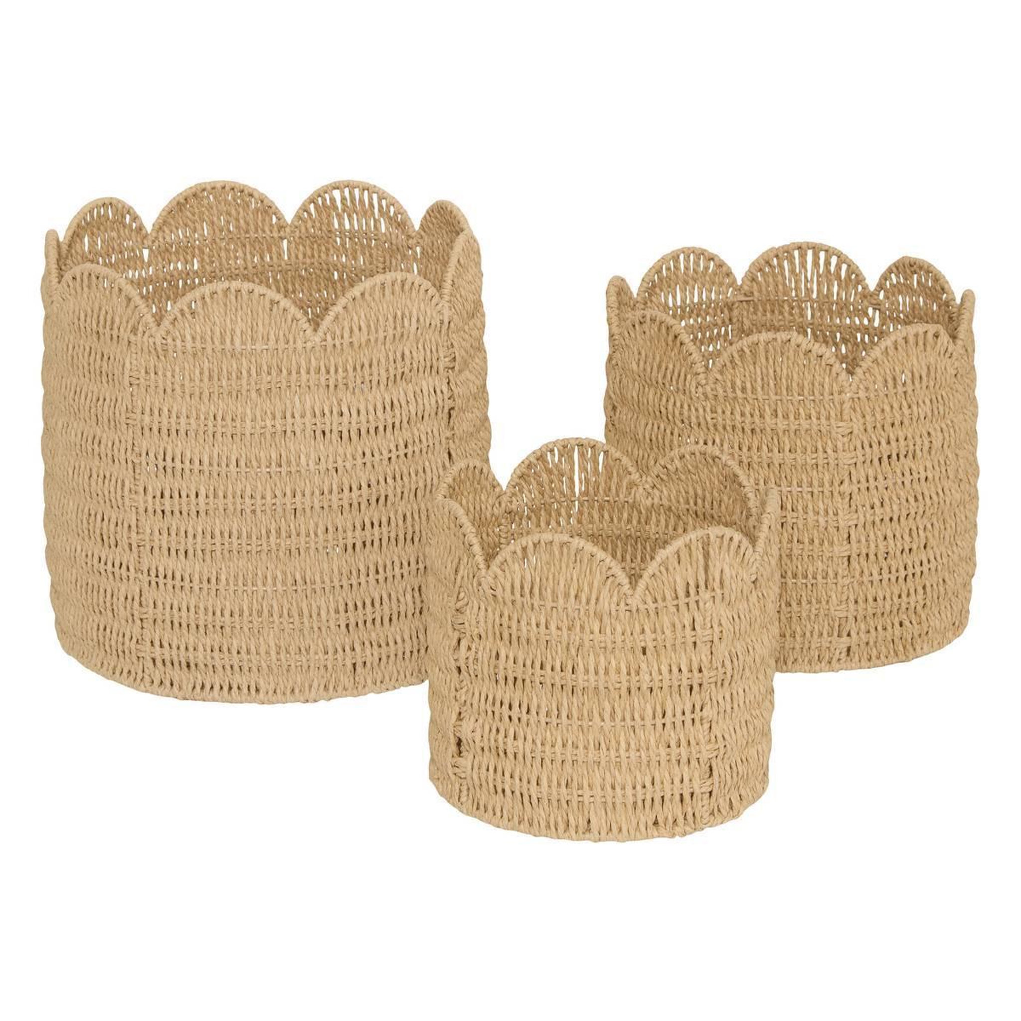 ATMOSPHERA Lot de 3 paniers à festons  cyrielle  34cm naturel