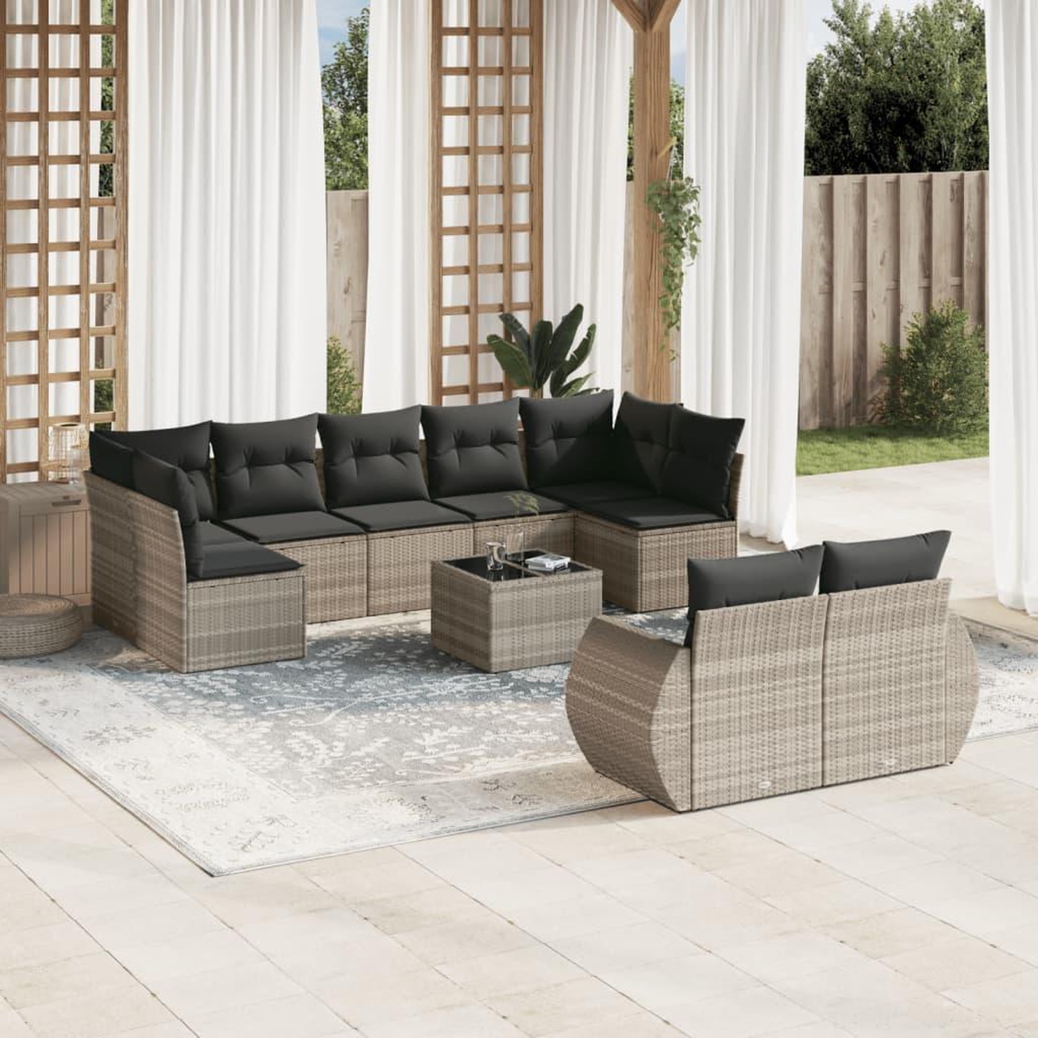 VIDAXL Salon de jardin avec coussins 10 pcs gris clair resine tressee