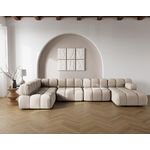 LISA DESIGN Ruby - canapé panoramique modulable d'angle gauche 7 places en velours texturé. Coloris disponibles : Gris, Orange, Bleu, Noir, Beige