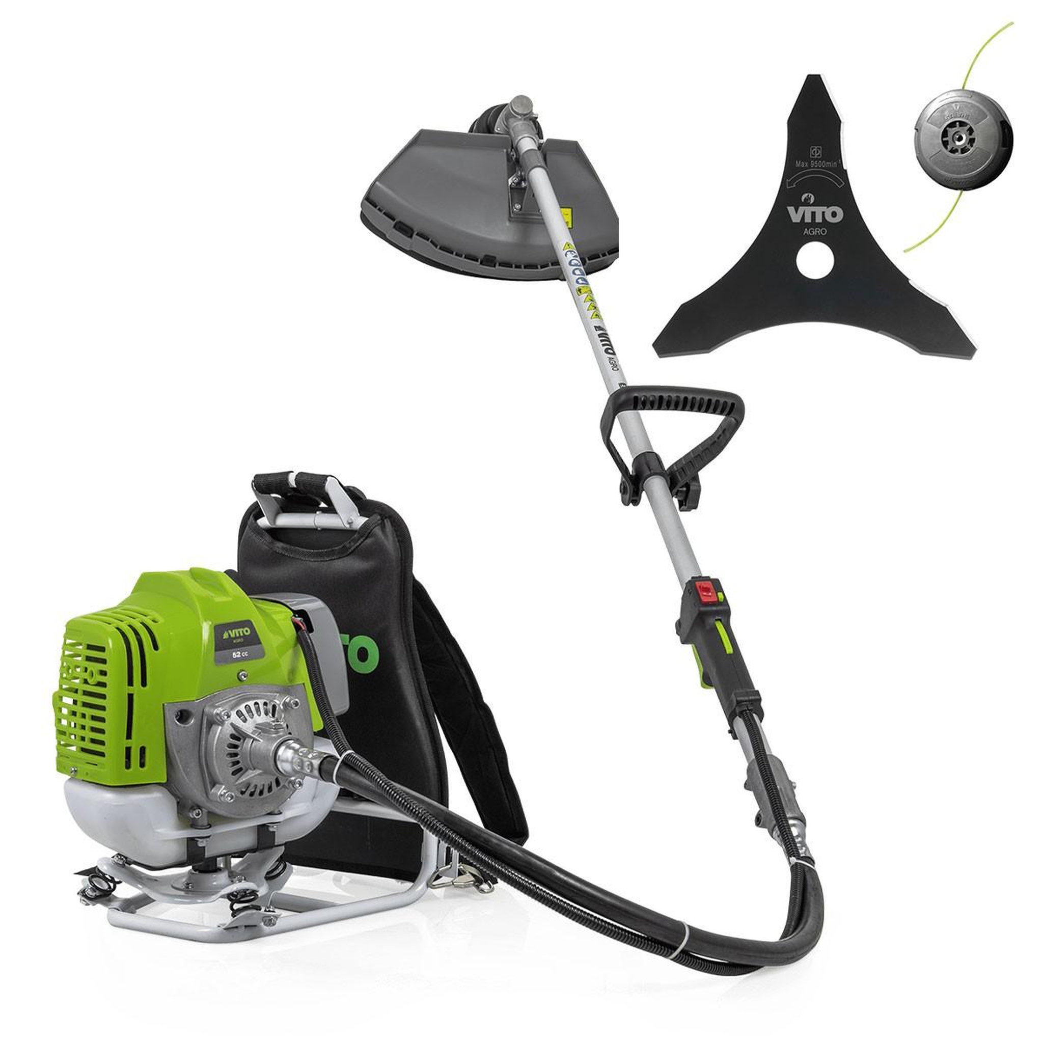 Voir la diapositive 4 : VITO Débroussailleuse thermique essence 52cm³ coupe 25cm avec lame et fil nylon grande autonomie 1h30 vito