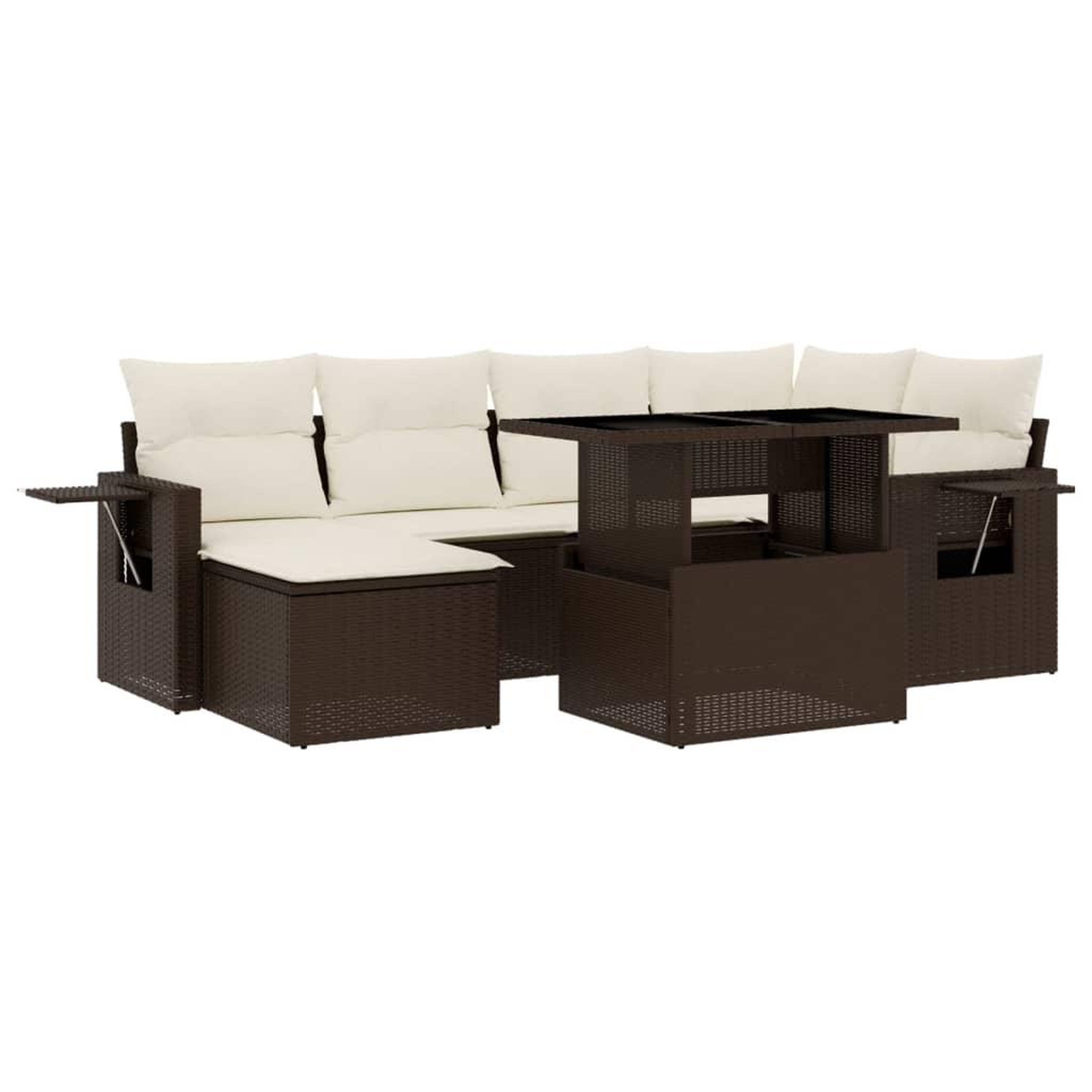 Voir la diapositive 2 : VIDAXL Salon de jardin avec coussins 7 pcs marron resine tressee