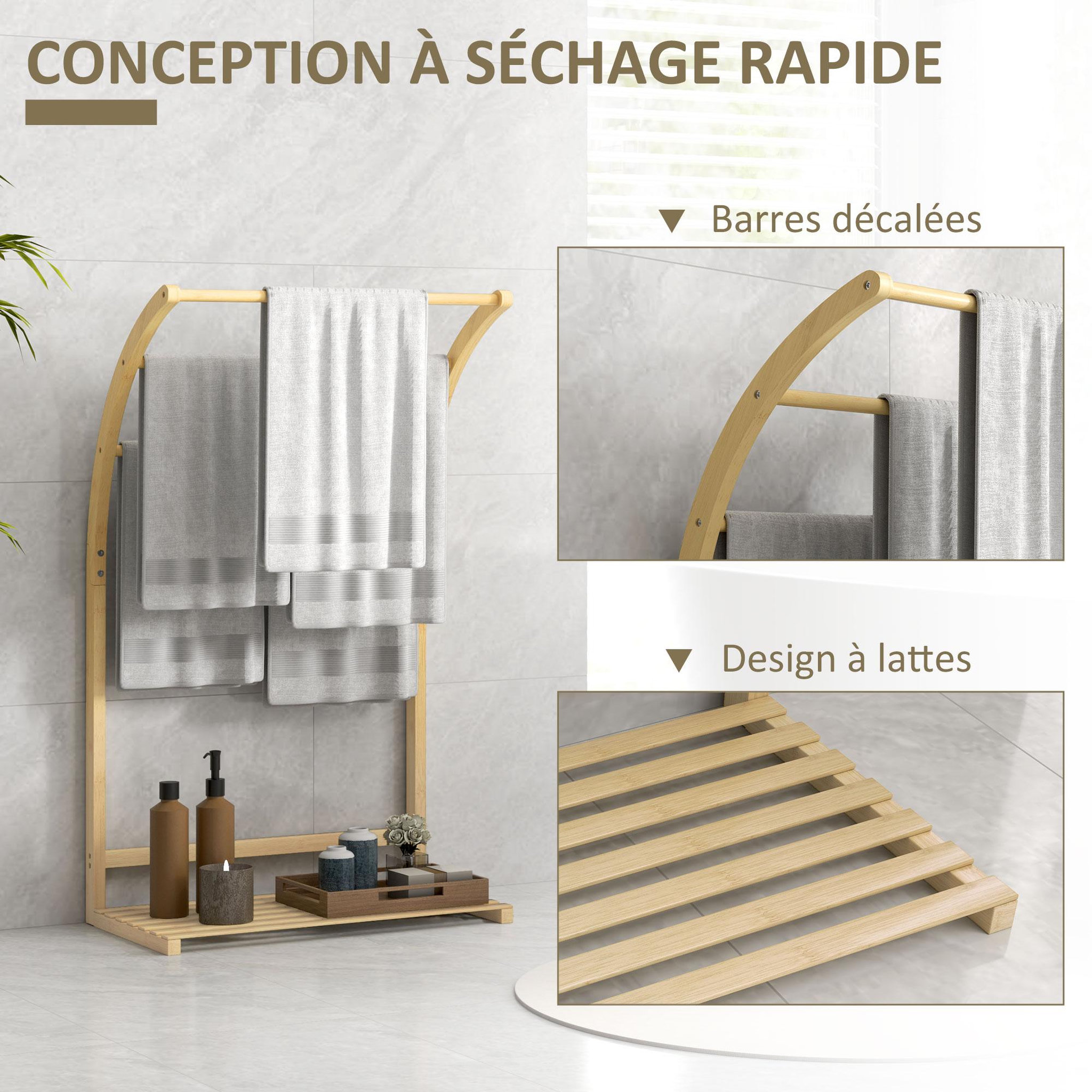 Voir la diapositive 6 : HOMCOM Porte-serviettes style cosy bambou verni 3 barres étagère sol H.84 cm