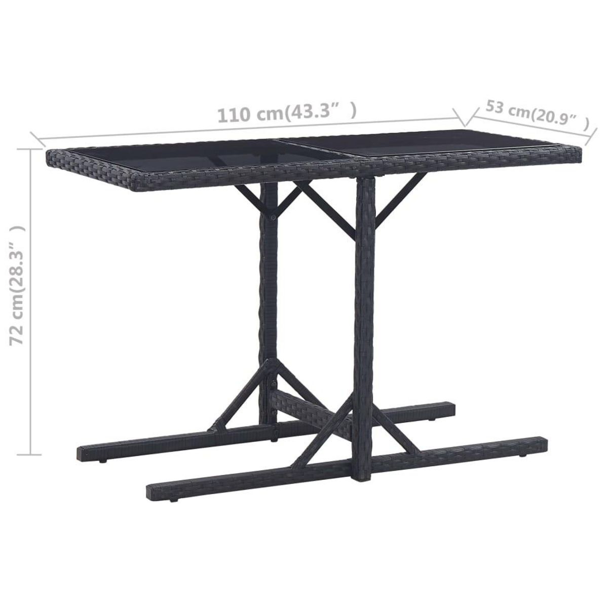 VIDAXL Table de jardin Noir 110x53x72 cm Verre et resine tressee