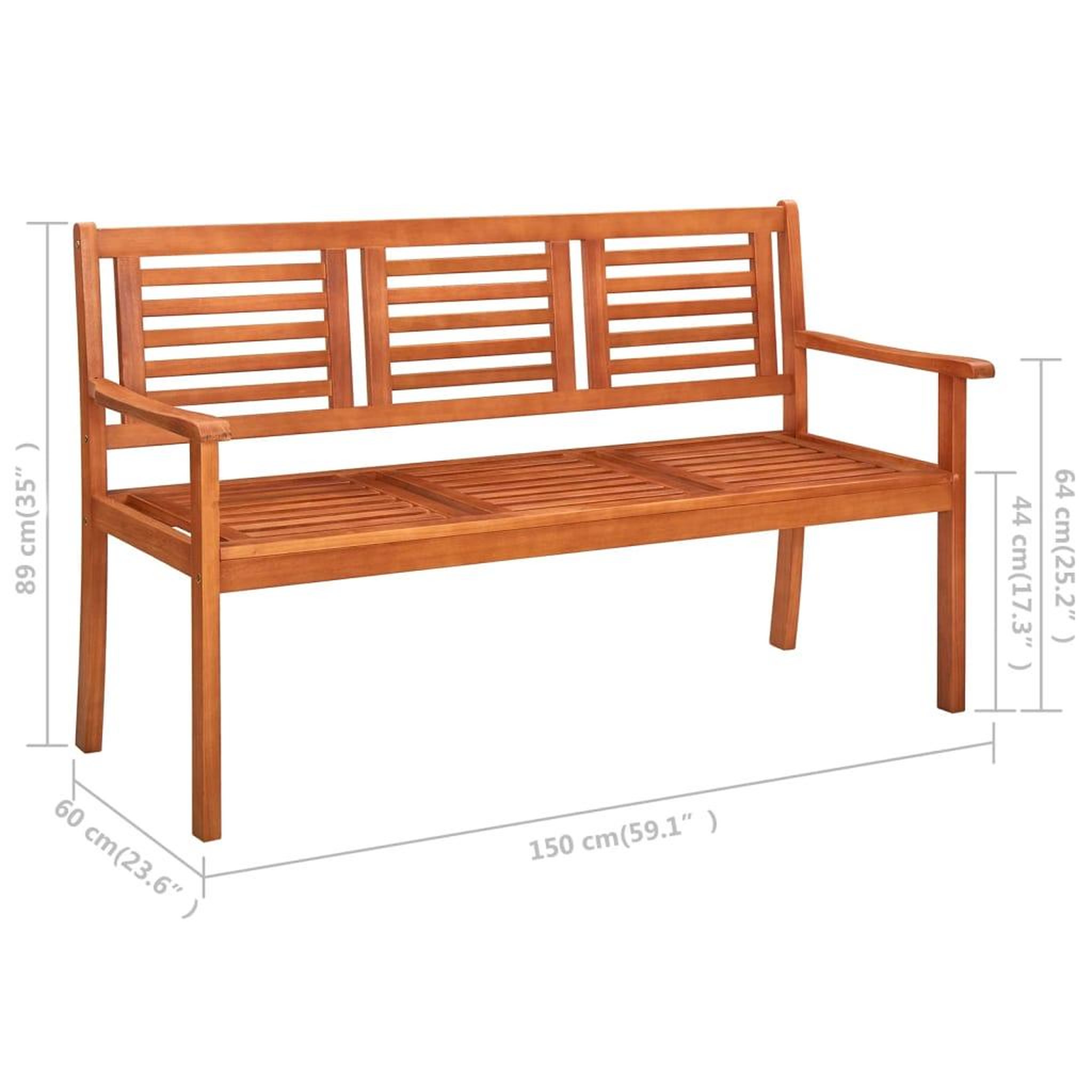Voir la diapositive 6 : VIDAXL Banc de jardin 3 places avec coussin 150 cm Bois d'eucalyptus