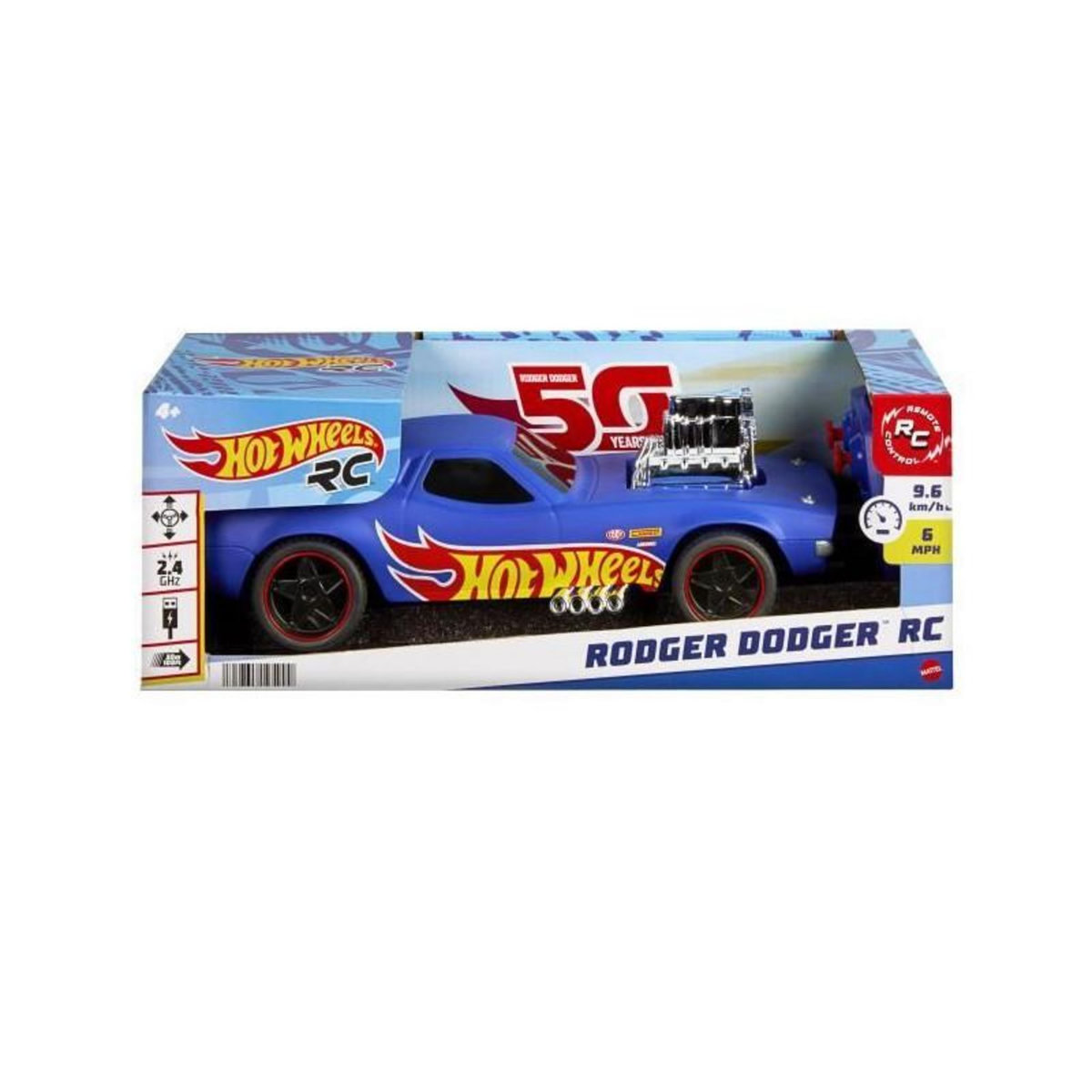 Hot Wheels HOT WHEELS Véhicule radiocommandé RODGER DODGER - Format 1/16 - Manette incluse