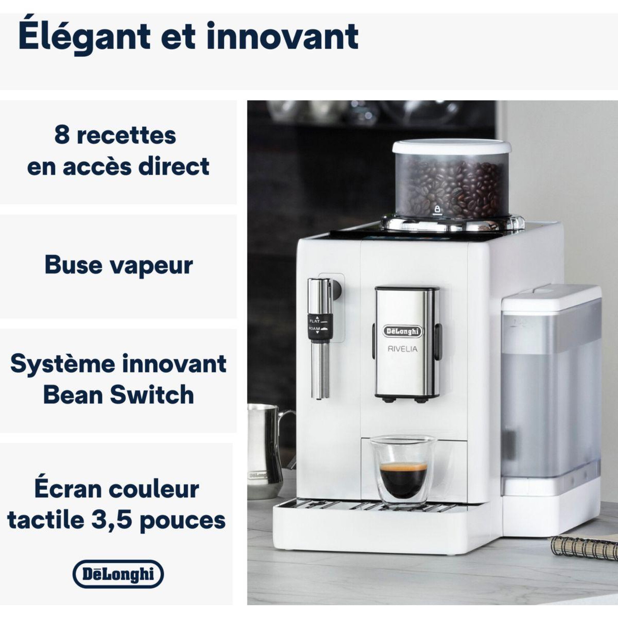 Voir la diapositive 2 : DELONGHI Expresso broyeur feb4435.w rivelia blanche