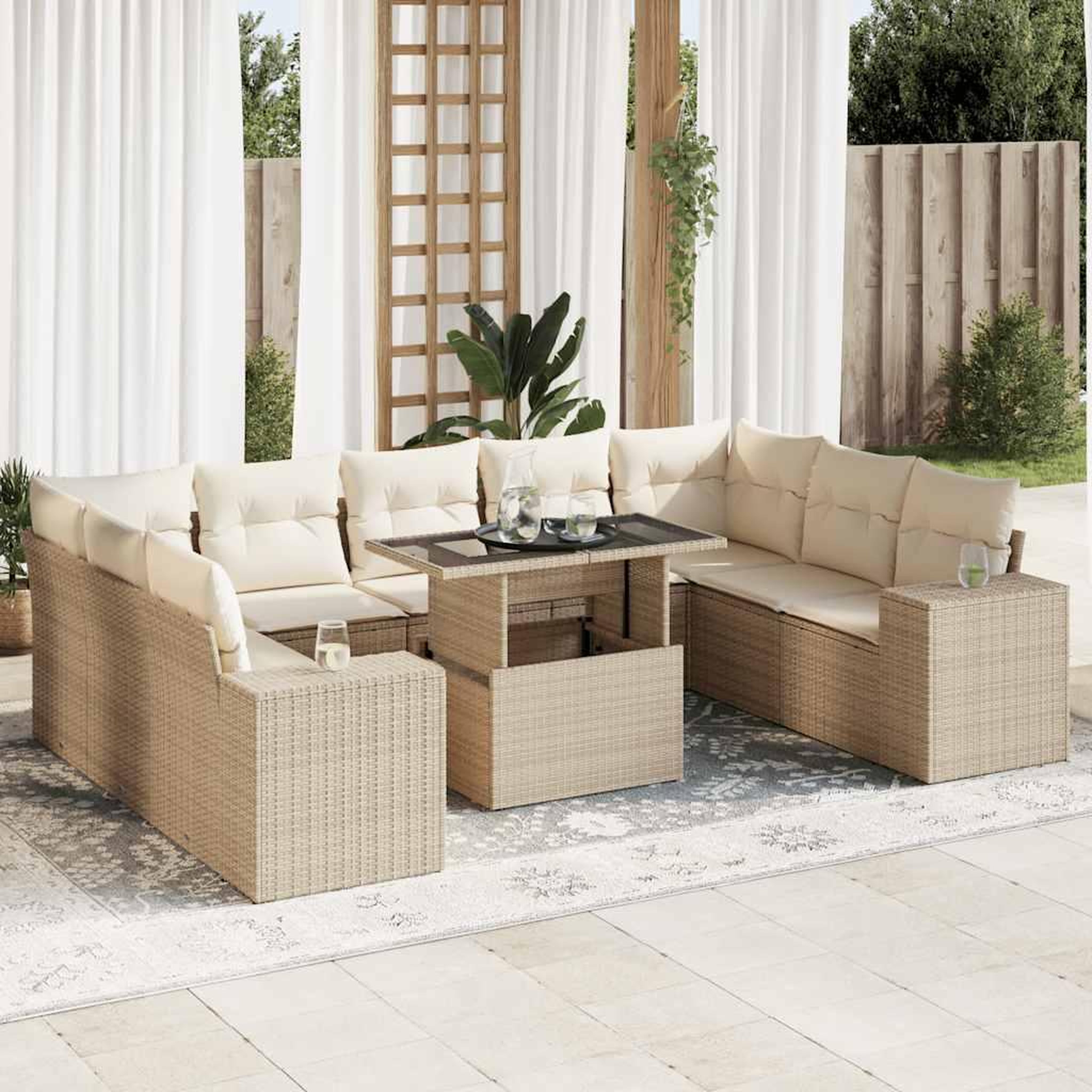 VIDAXL Salon de jardin avec coussins 10 pcs beige resine tressee