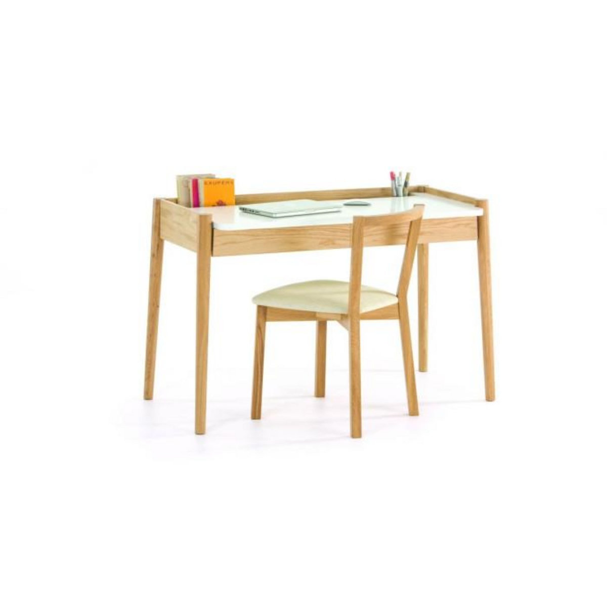 Paris Prix Bureau 2 Tiroirs  Feldbach  126cm Chêne & Blanc