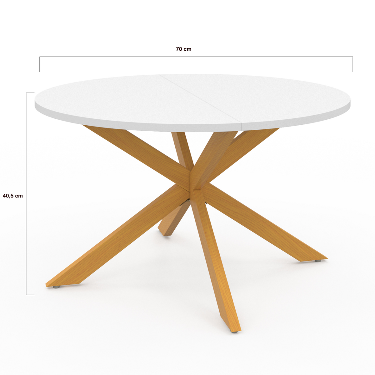 ID MARKET Table basse GISELE ronde 70 cm pied araignée plateau blanc et pied effet bois