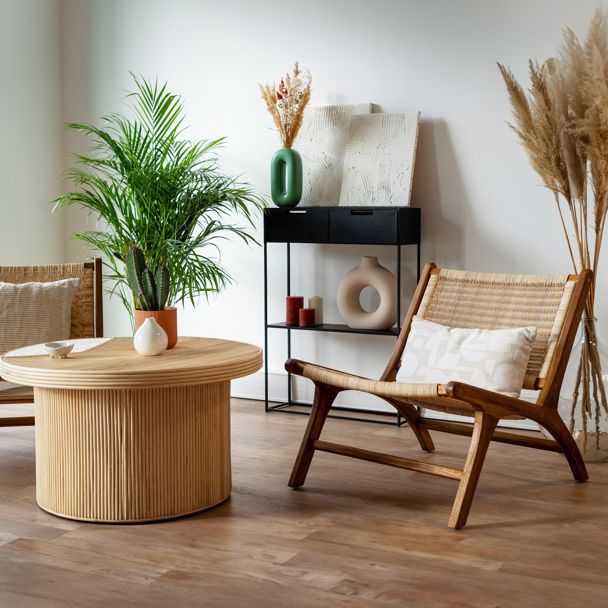 Voir la diapositive 5 : MAISON PAVANE Fauteuil en bois de teck et tressage vannerie en rotin-kilka