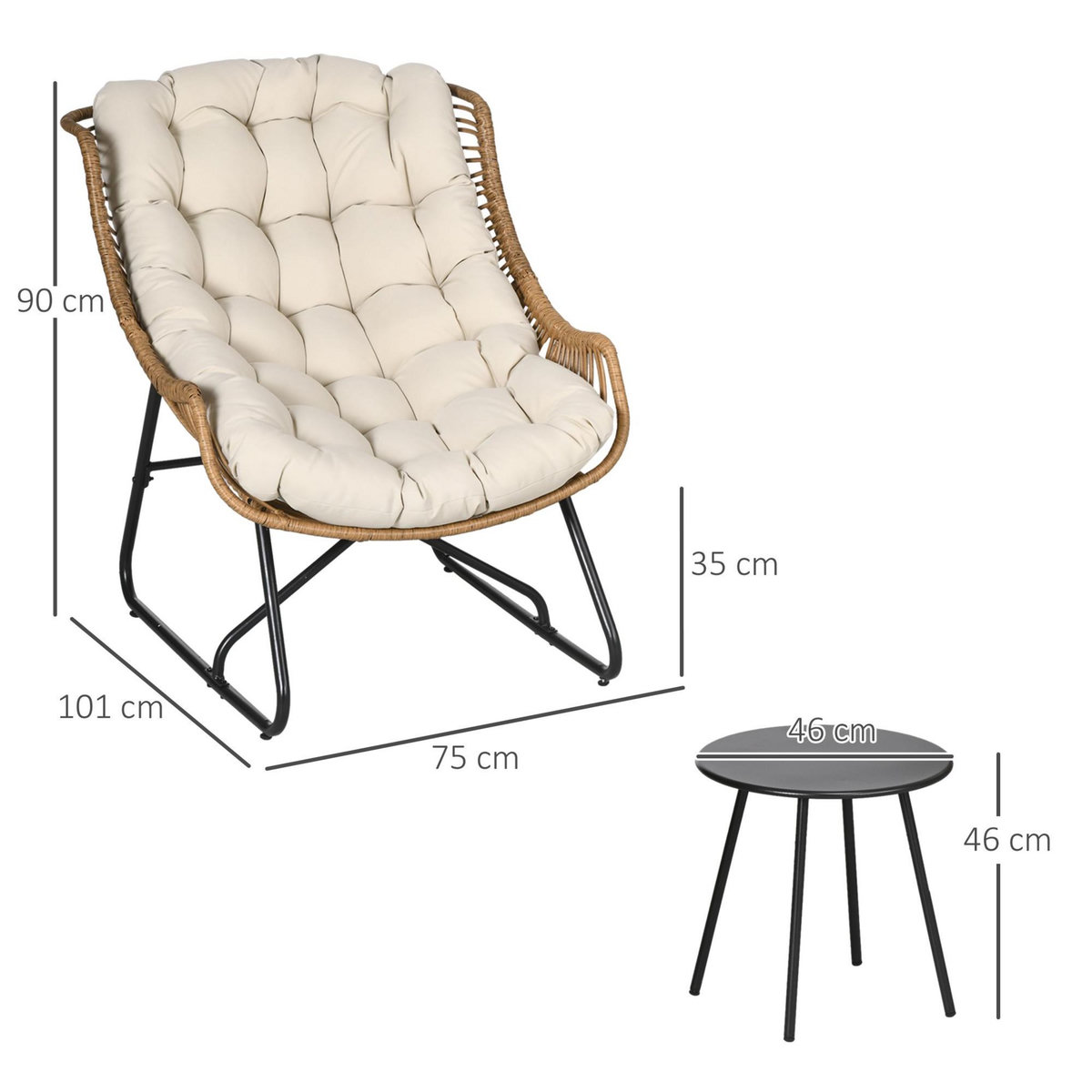 OUTSUNNY Ensemble bistrot de jardin 3 pcs 2 chaises table basse coussins beige