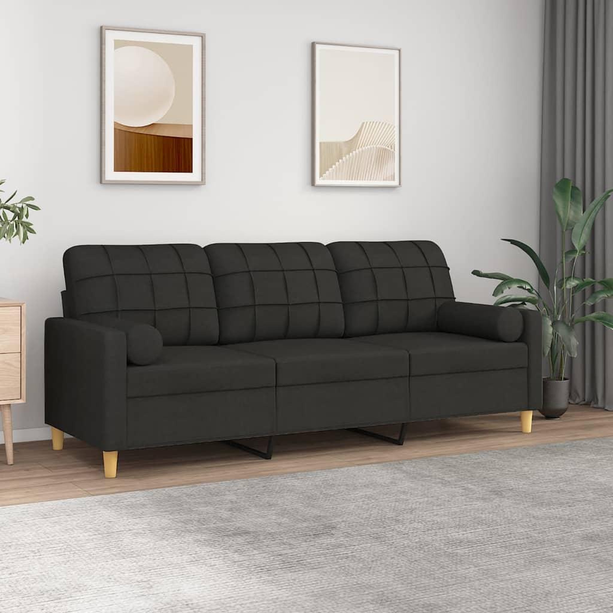 VIDAXL Canape 3 places avec oreillers decoratifs noir 180 cm tissu