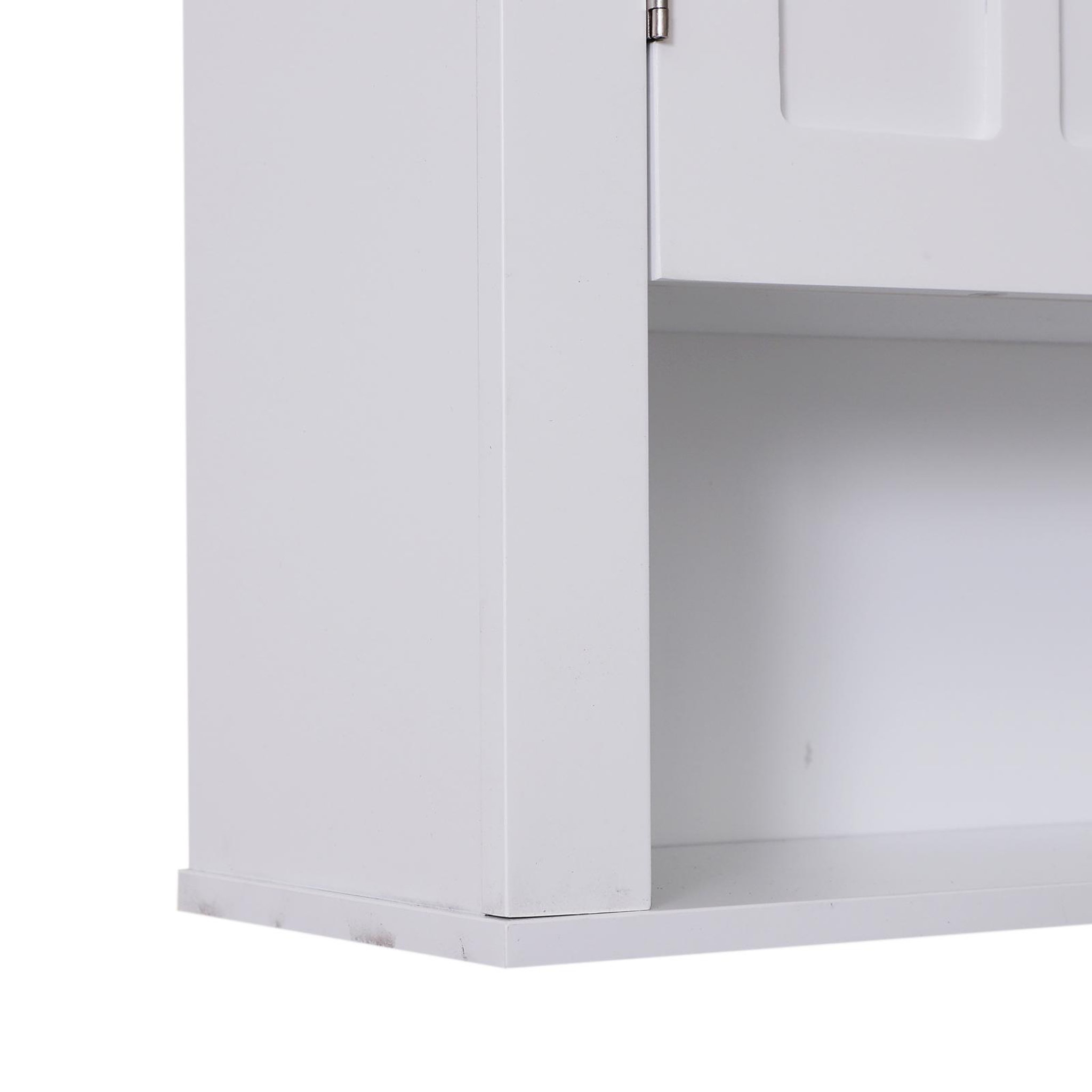 Voir la diapositive 6 : HOMCOM Armoire haute murale de salle de bain ou wc placard 2 portes 2 étagères niche dim. 60l x 20l x 58h cm mdf panneaux particules blanc