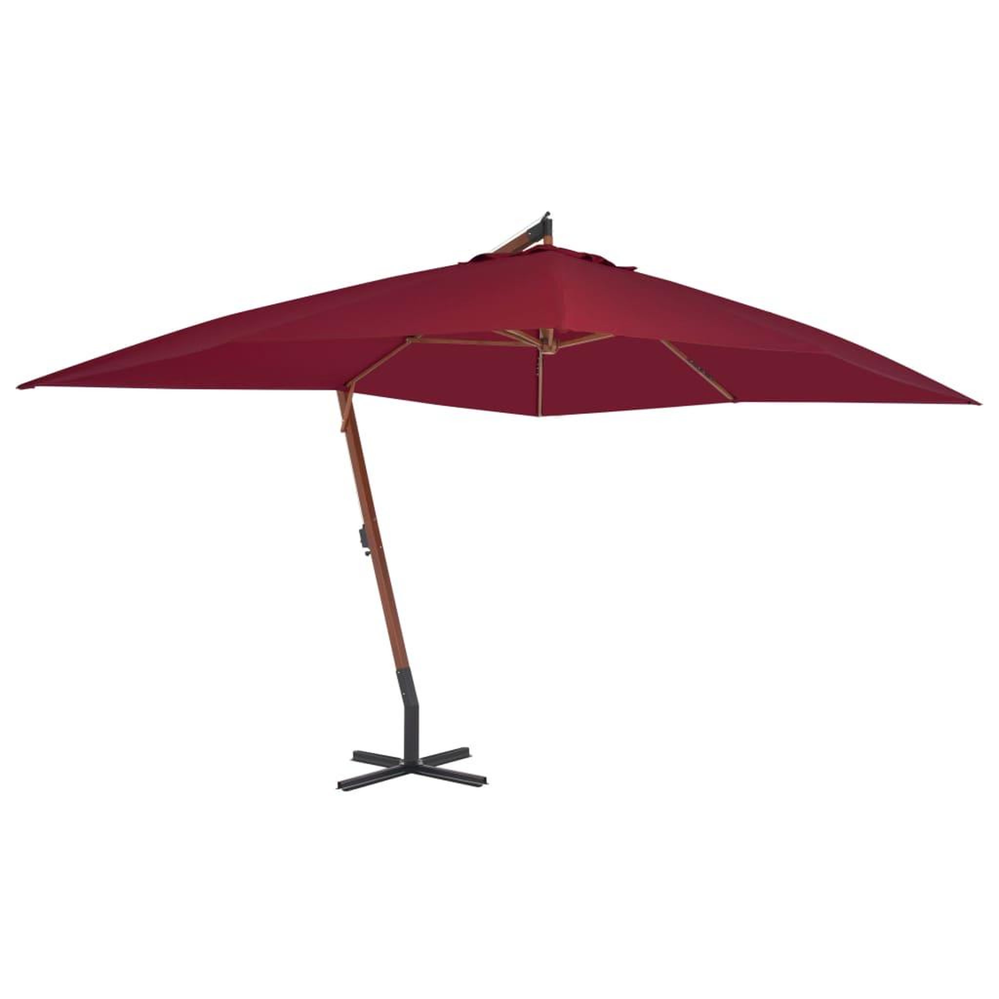 Voir la diapositive 1 : VIDAXL Parasol de jardin en porte-a-faux et mat en bois rouge bordeaux