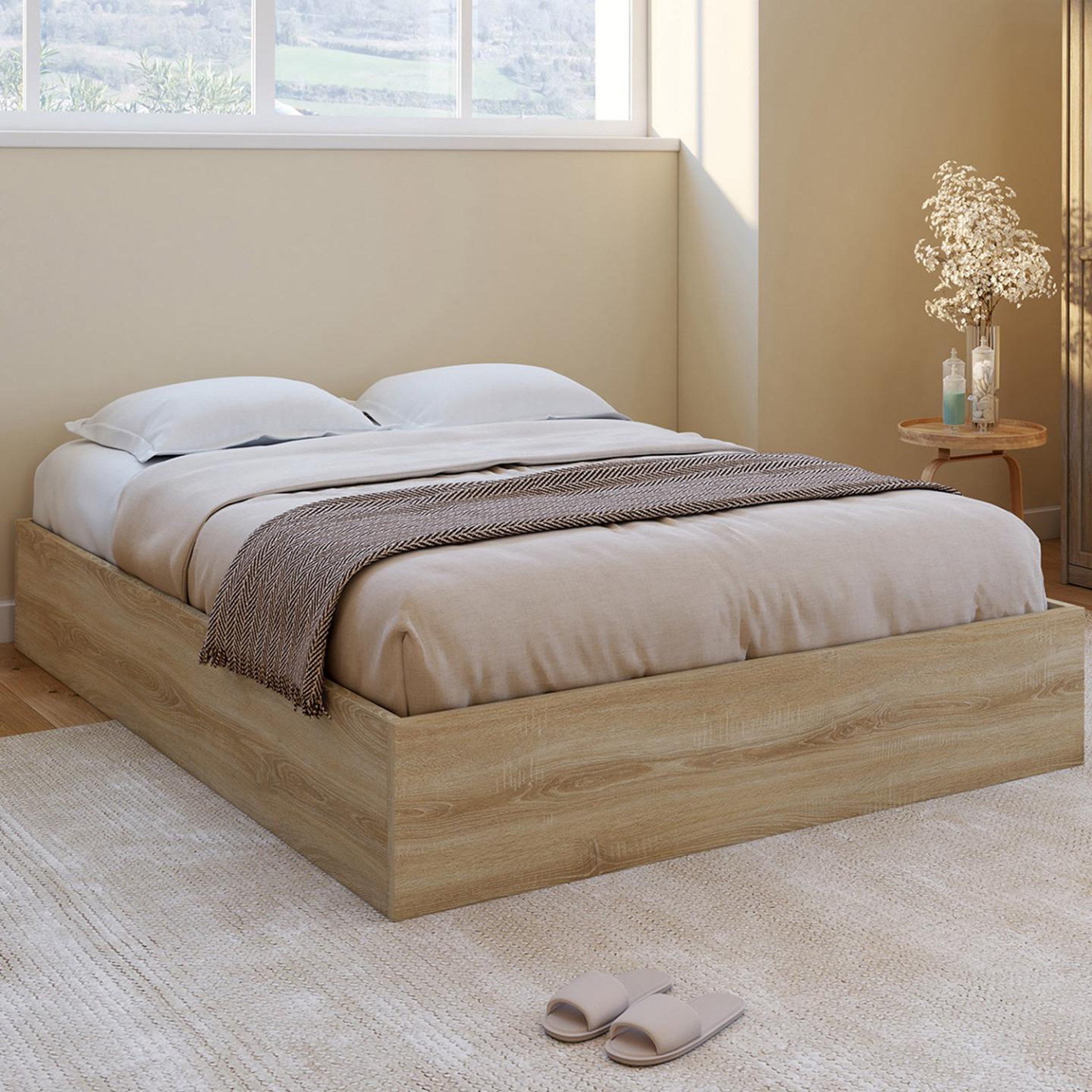Voir la diapositive 6 : ID MARKET Lit coffre double sandside avec sommier 140 x 190 cm hêtre