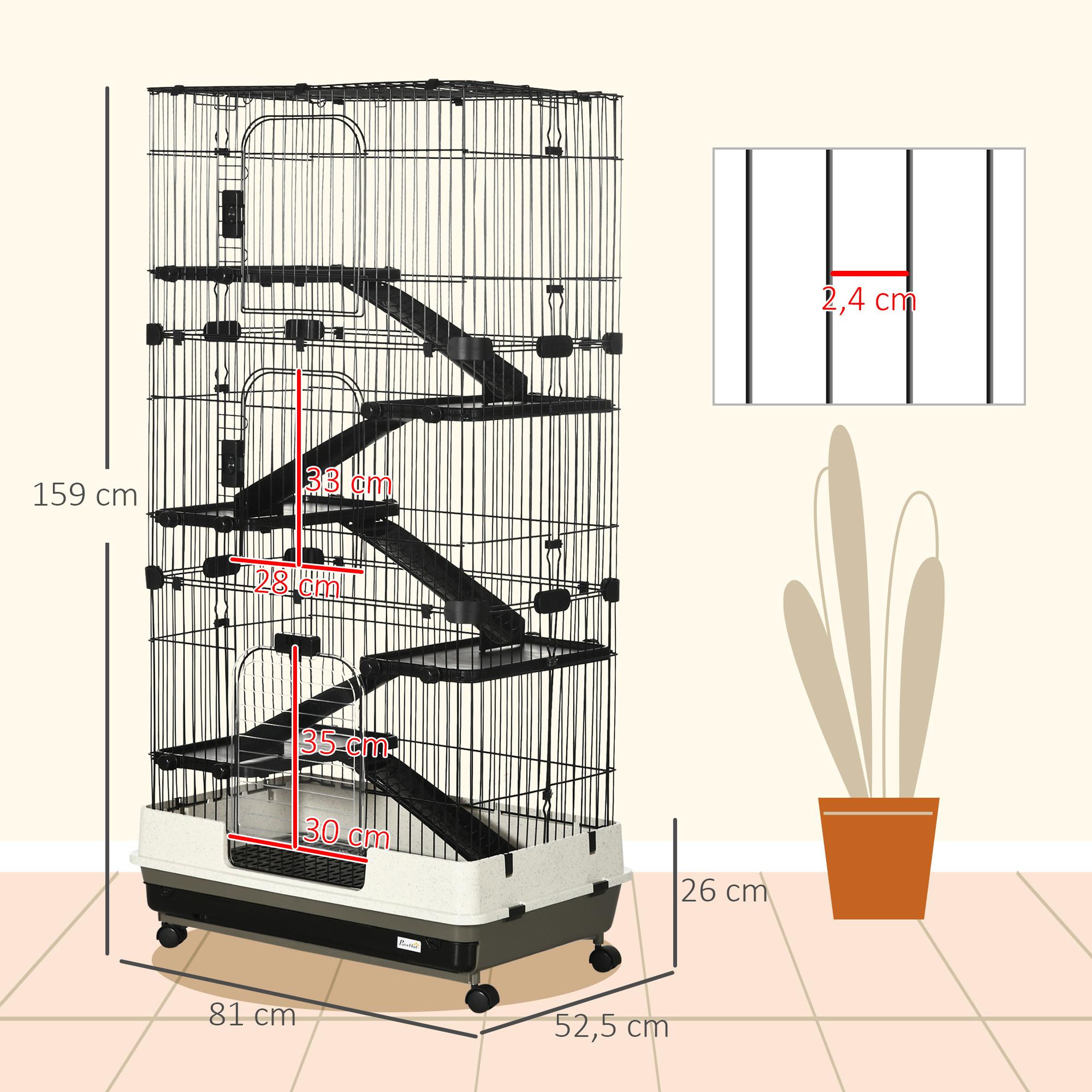Voir la diapositive 3 : PAWHUT Cage pour cochons d'Inde chinchilla rongeur sur roulettes - 5 étages, 3 portes, plateau déjection - noir gris