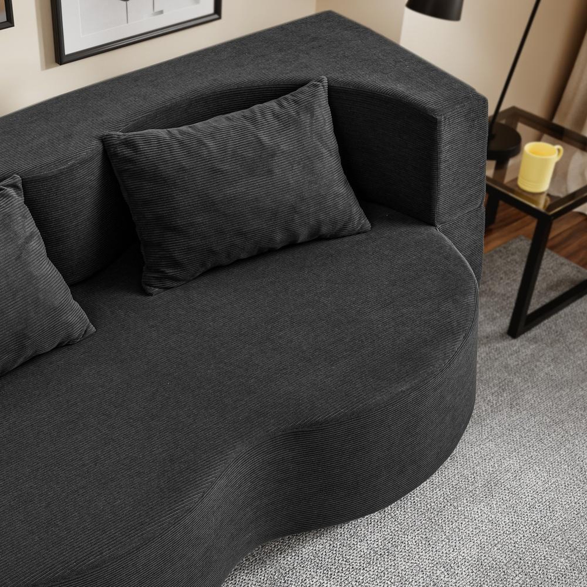 Voir la diapositive 4 : SOBUY Canapé-lit 2 places convertible en velours côtelé noir 177x107x32 cm fst101-sch
