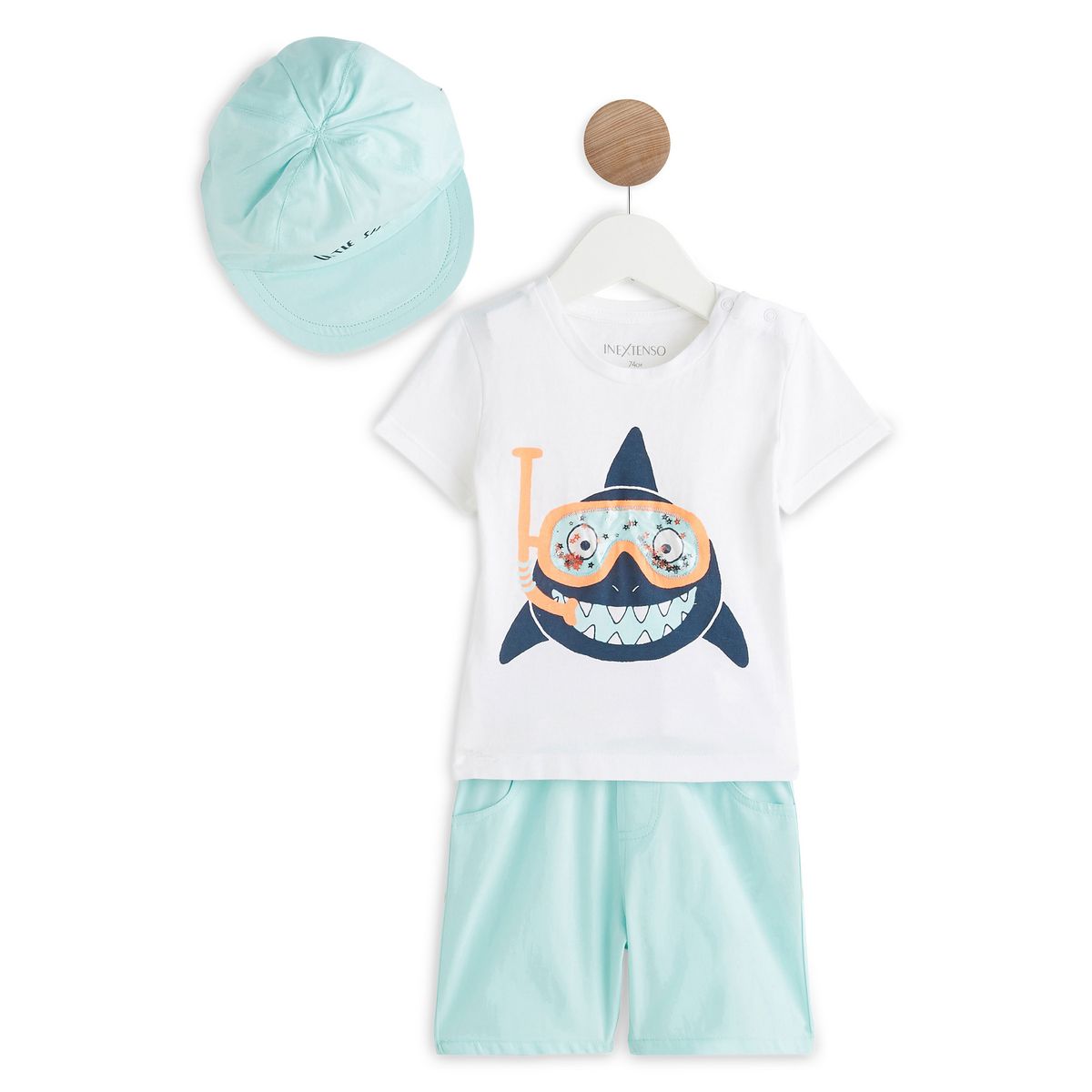 INEXTENSO Ensemble t-shirt + bermuda + casquette bébé garçon
