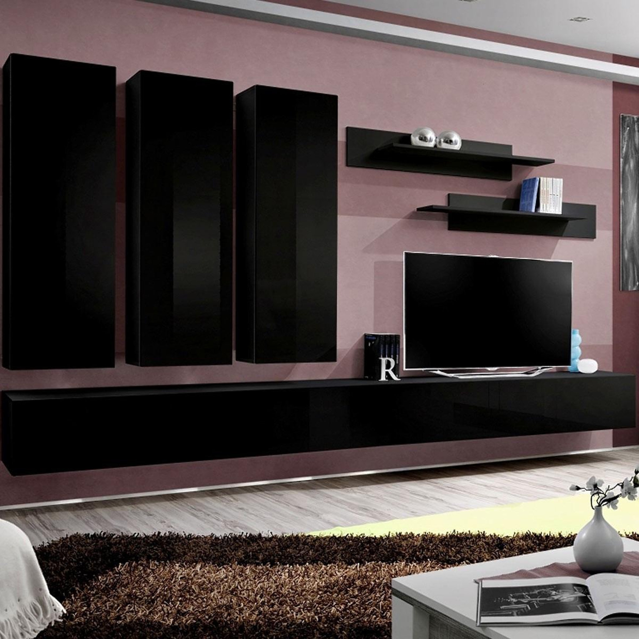 Paris Prix Ensemble meuble tv mural  fly e1  320cm noir