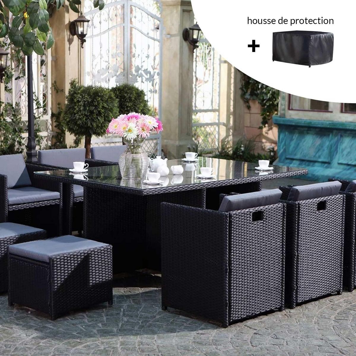 CONCEPT USINE Miami 10 noir-gris + housse de protection MIAMI