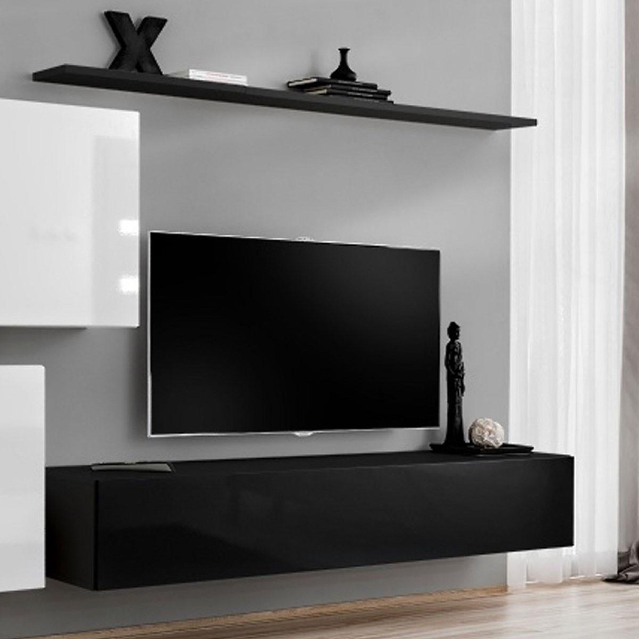Voir la diapositive 3 : Paris Prix Meuble tv mural design  switch v  250cm blanc & noir