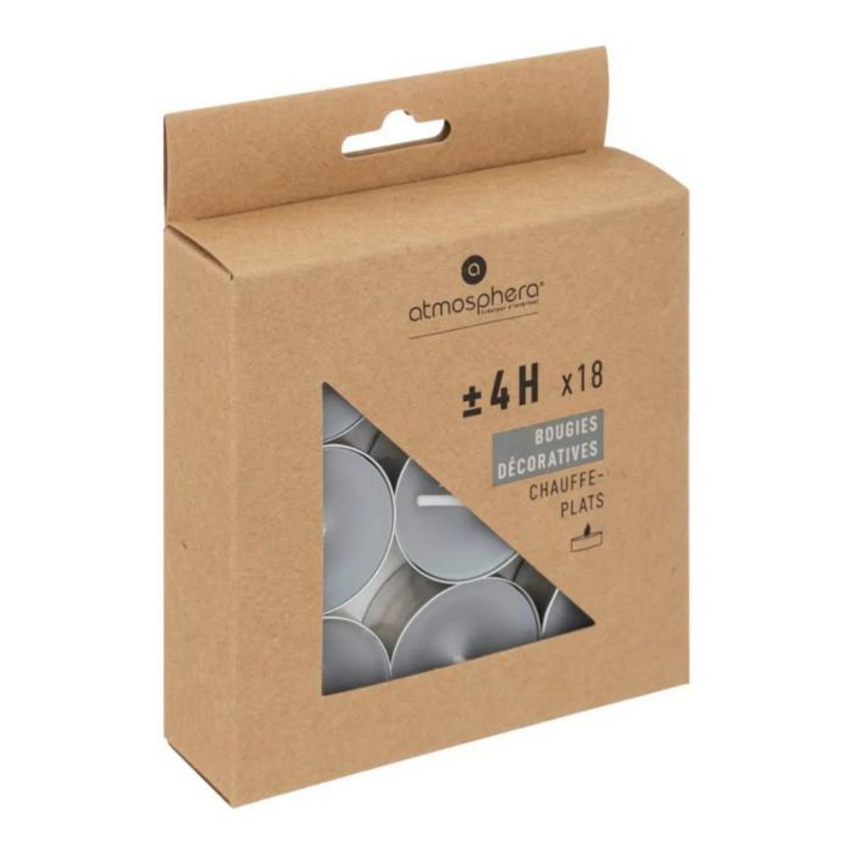 ATMOSPHERA Lot de 18 Bougies Chauffe-Plat  Hugo  3,7cm Gris Clair