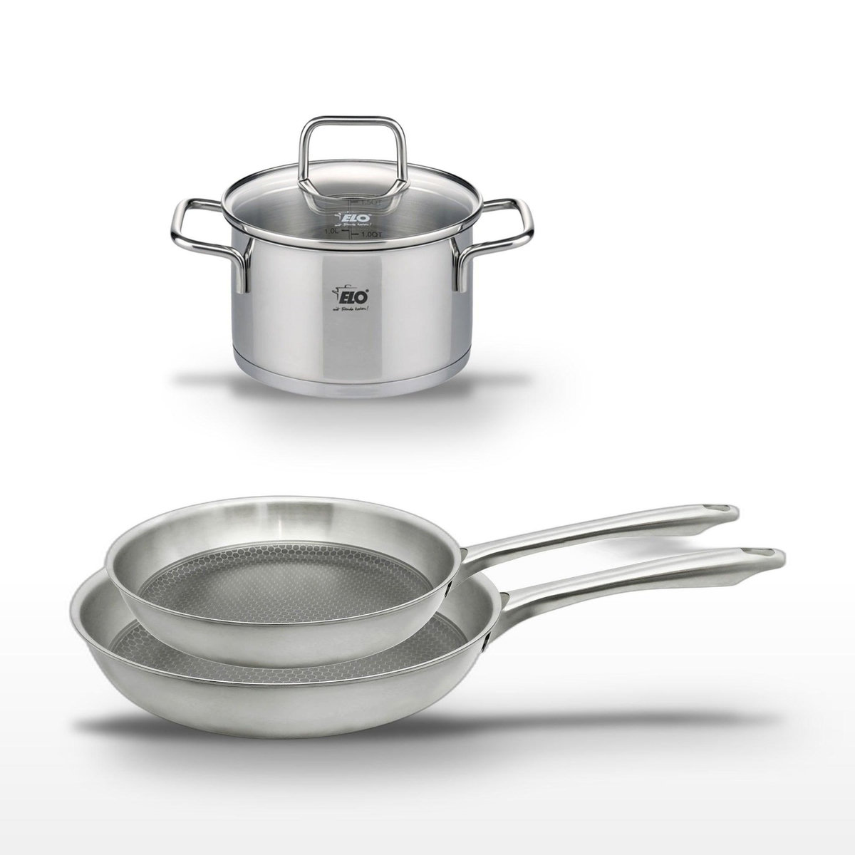 ELO Lot de 2 Poêles 24/28 cm Elo Relief Passion et Faitout 12 cm