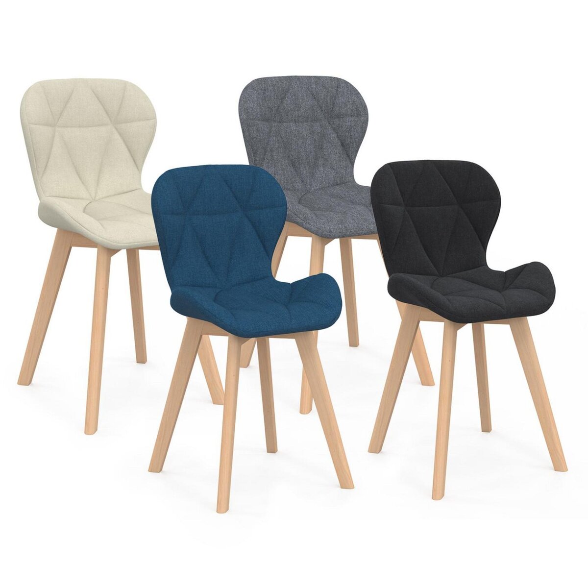 ID MARKET Lot de 4 chaises ROBINE en tissu mix color bleu, gris, beige et noir